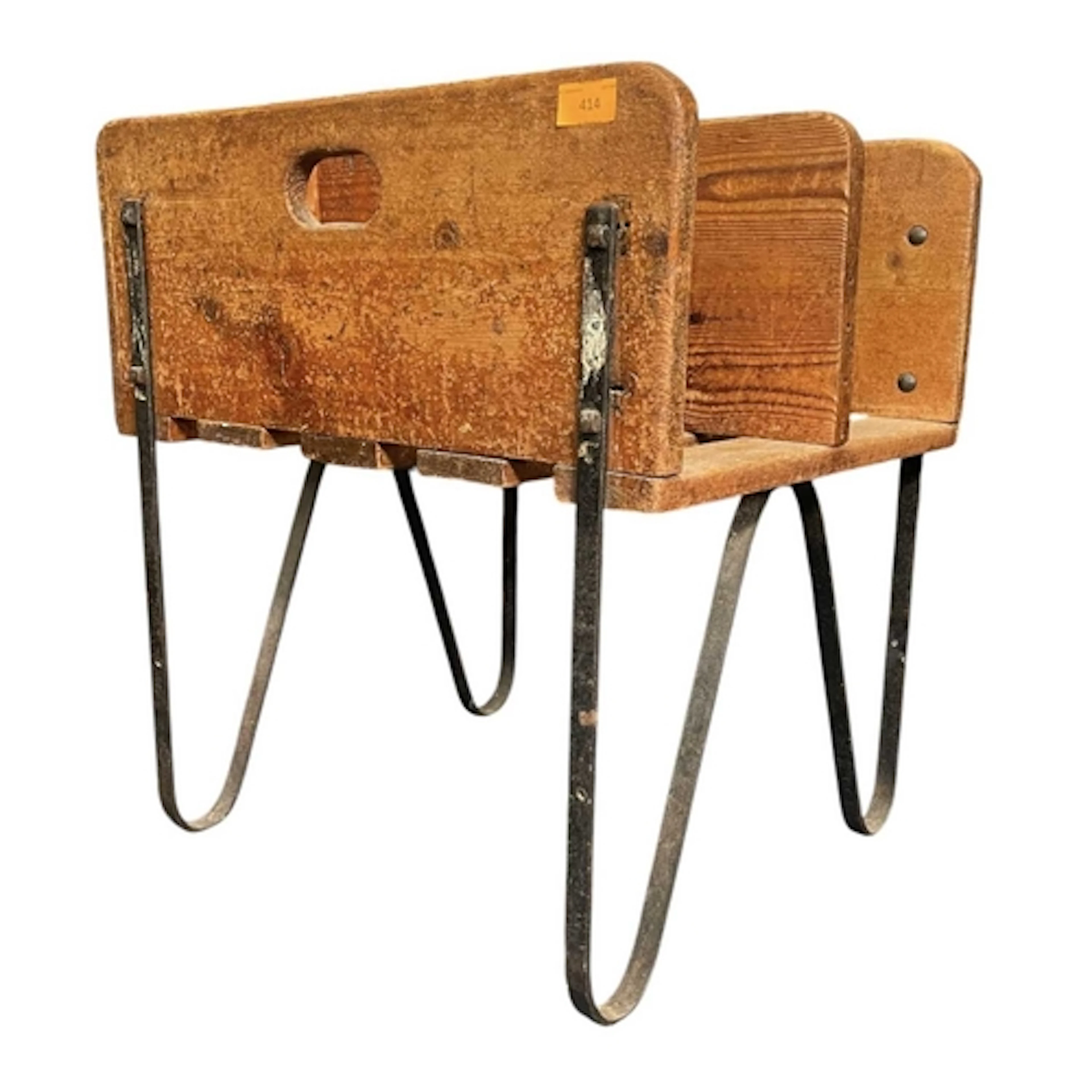 A retro mid 20th century 1940s pine wood and wrought iron in...