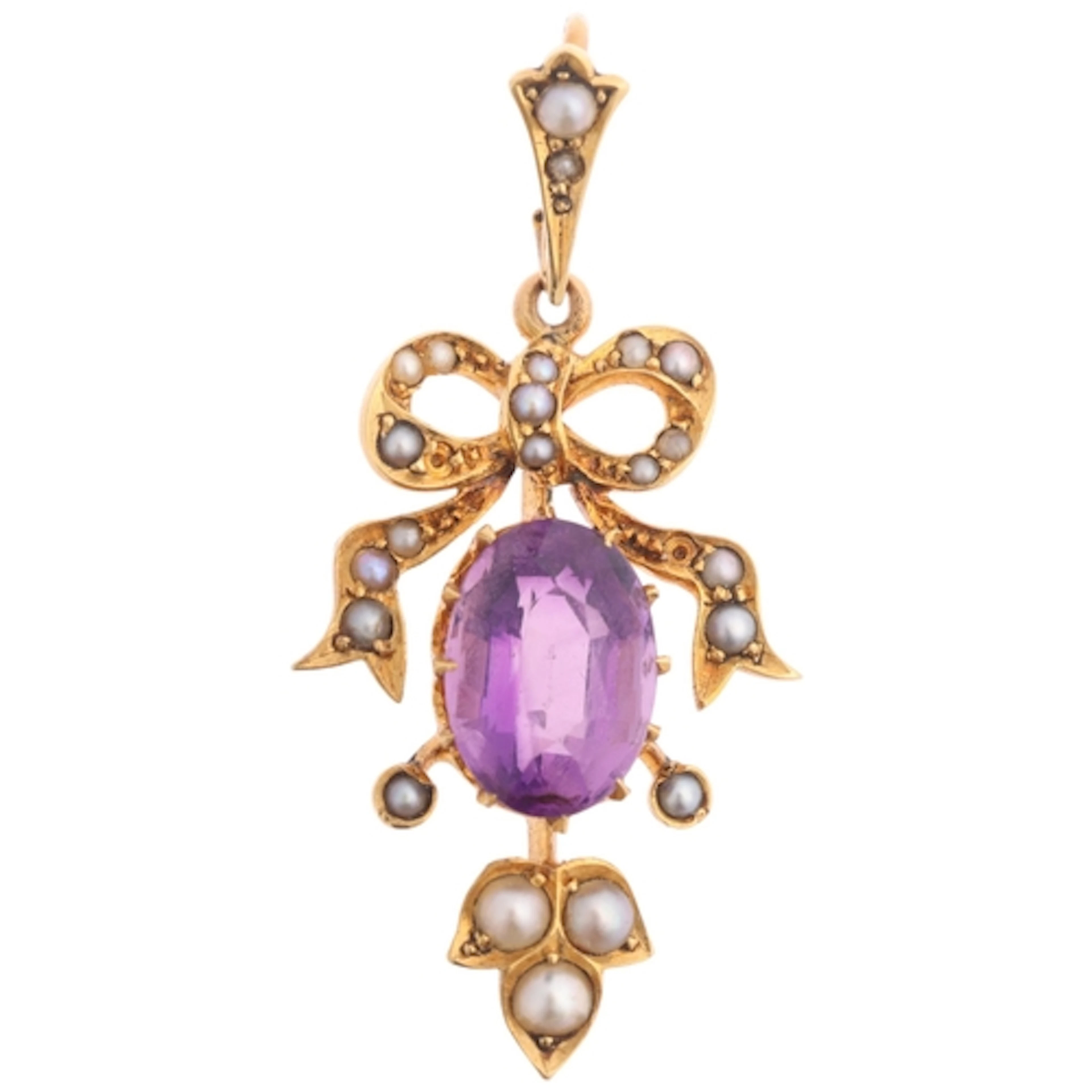 An Antique Edwardian Art Nouveau 15ct gold amethyst and spli...