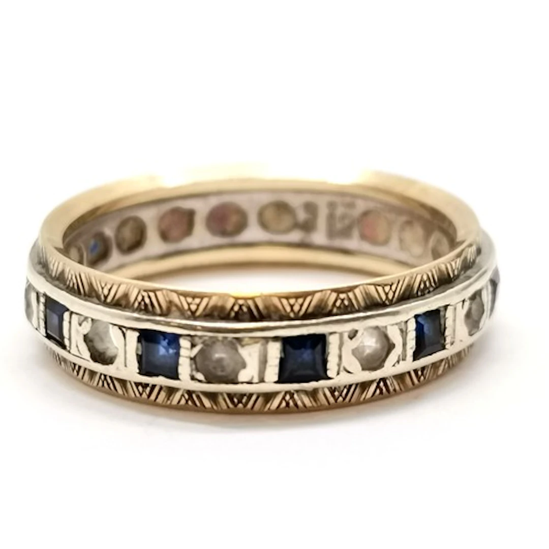 9ct marked gold sapphire & white stone set eternity ring - s...