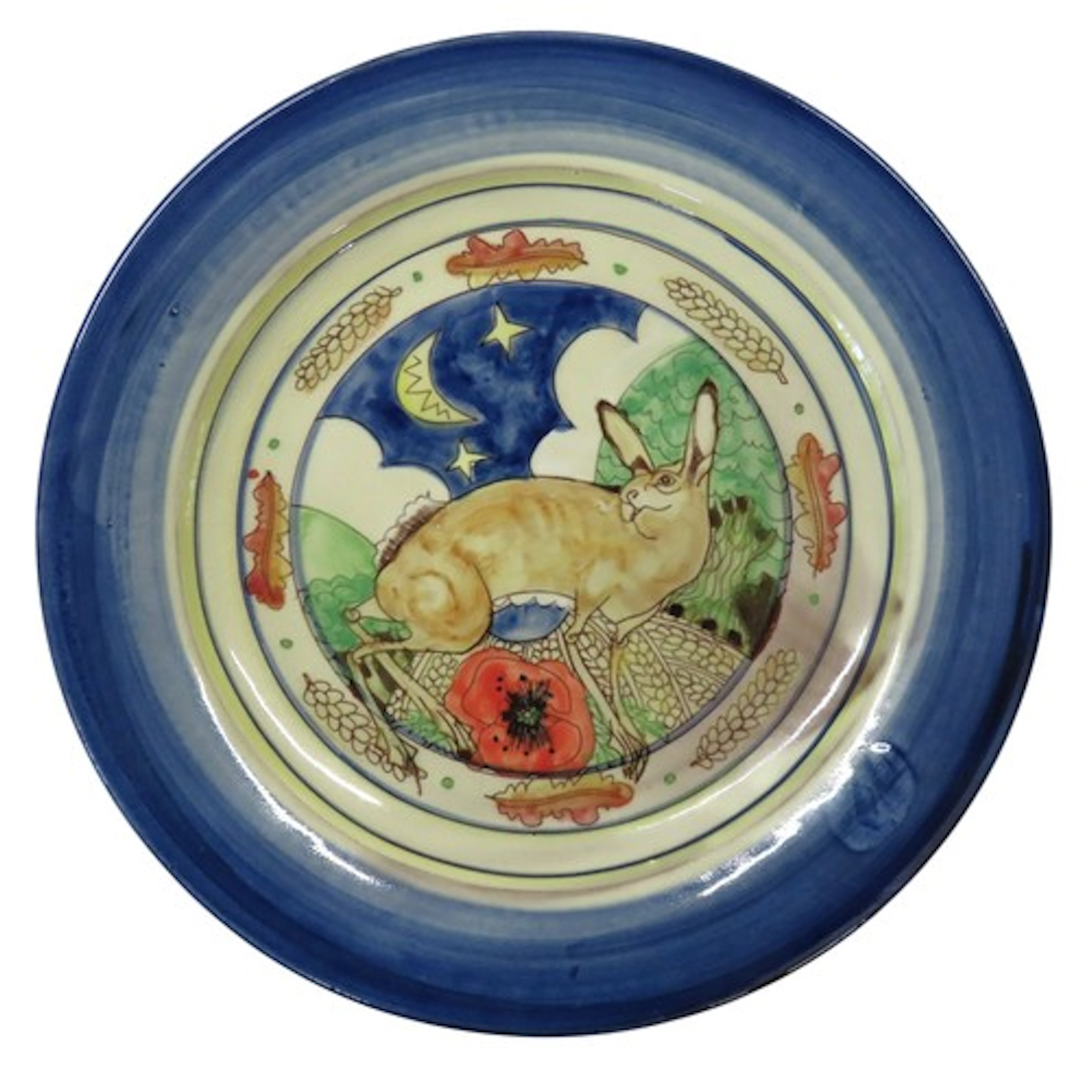 A MAUREEN MINCHIN STUDIO POTTERY HARE DECORATED DISH the har...