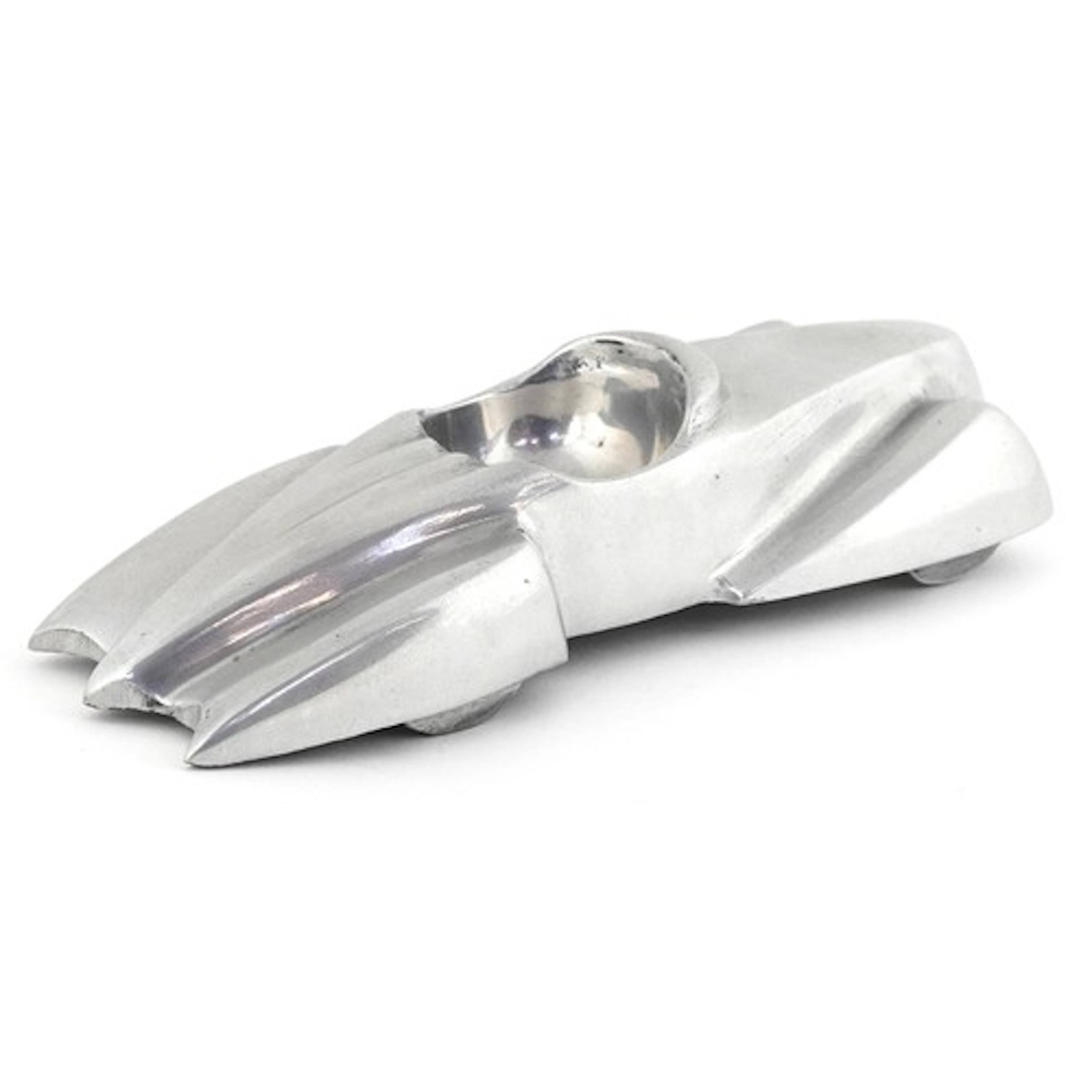 Art Deco chromed aluminium ashtray in the form of a racing c...