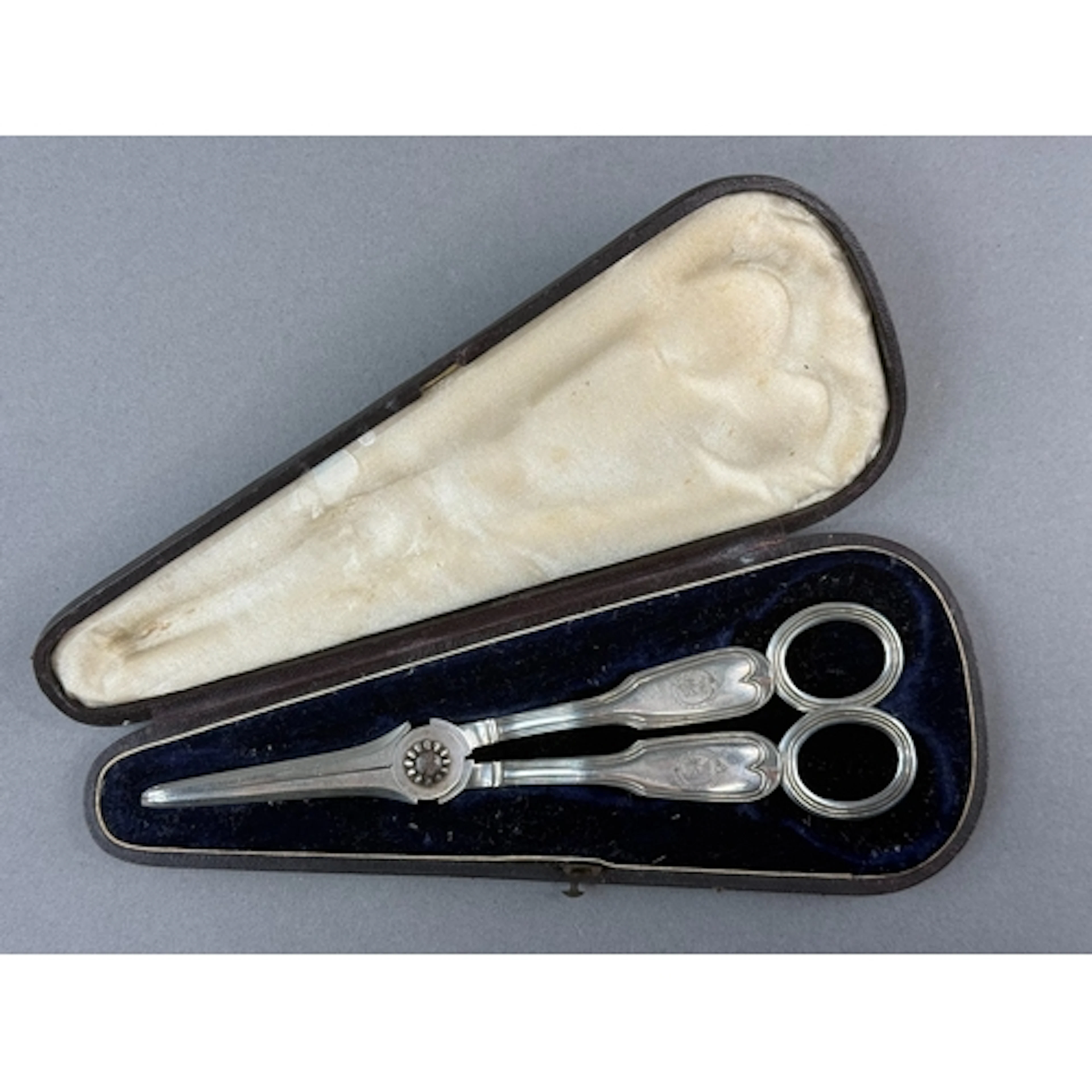 Silver: a pair of fiddle and thread pattern grape shears by ...
