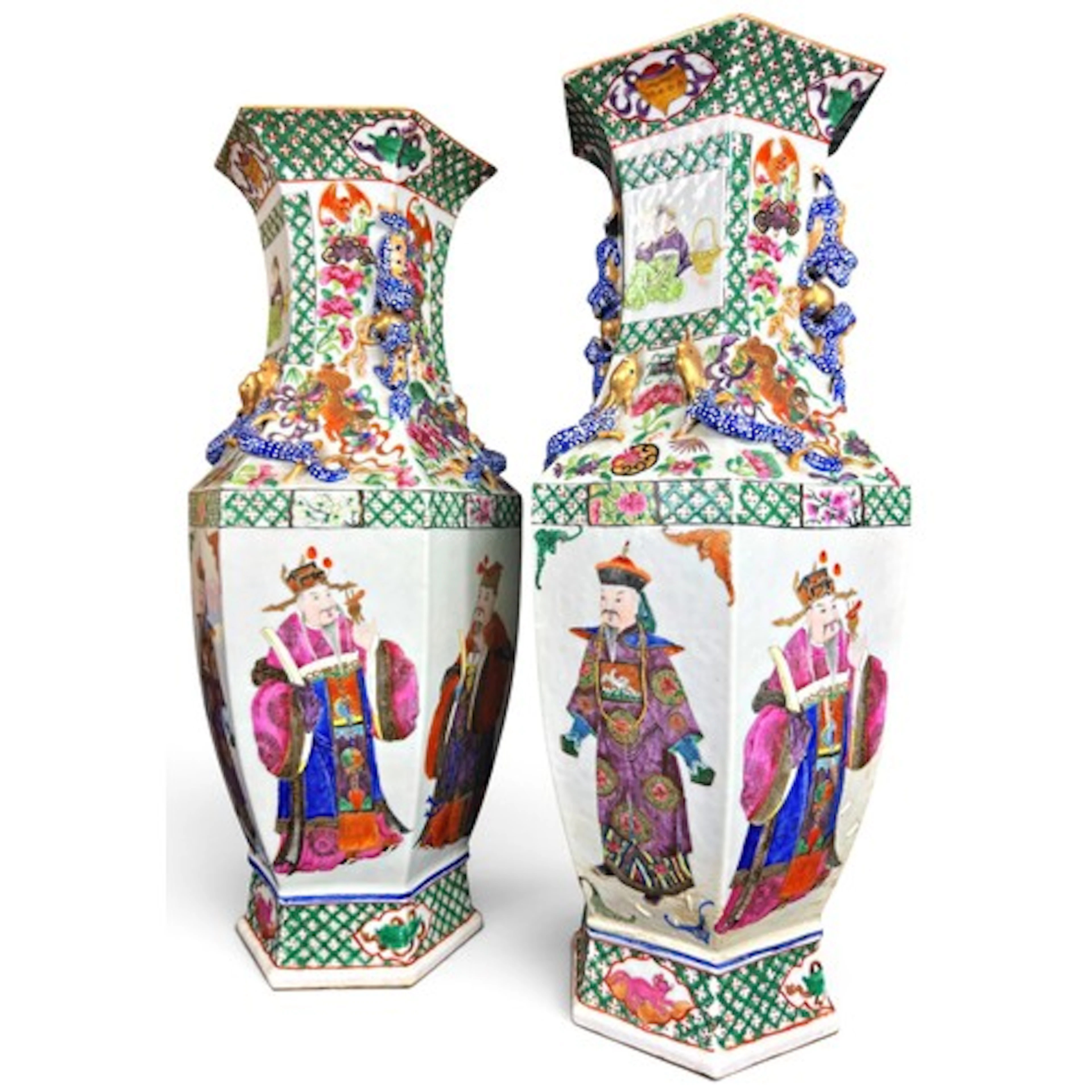 A pair of 19th century Chinese hexagonal famille rose balust...