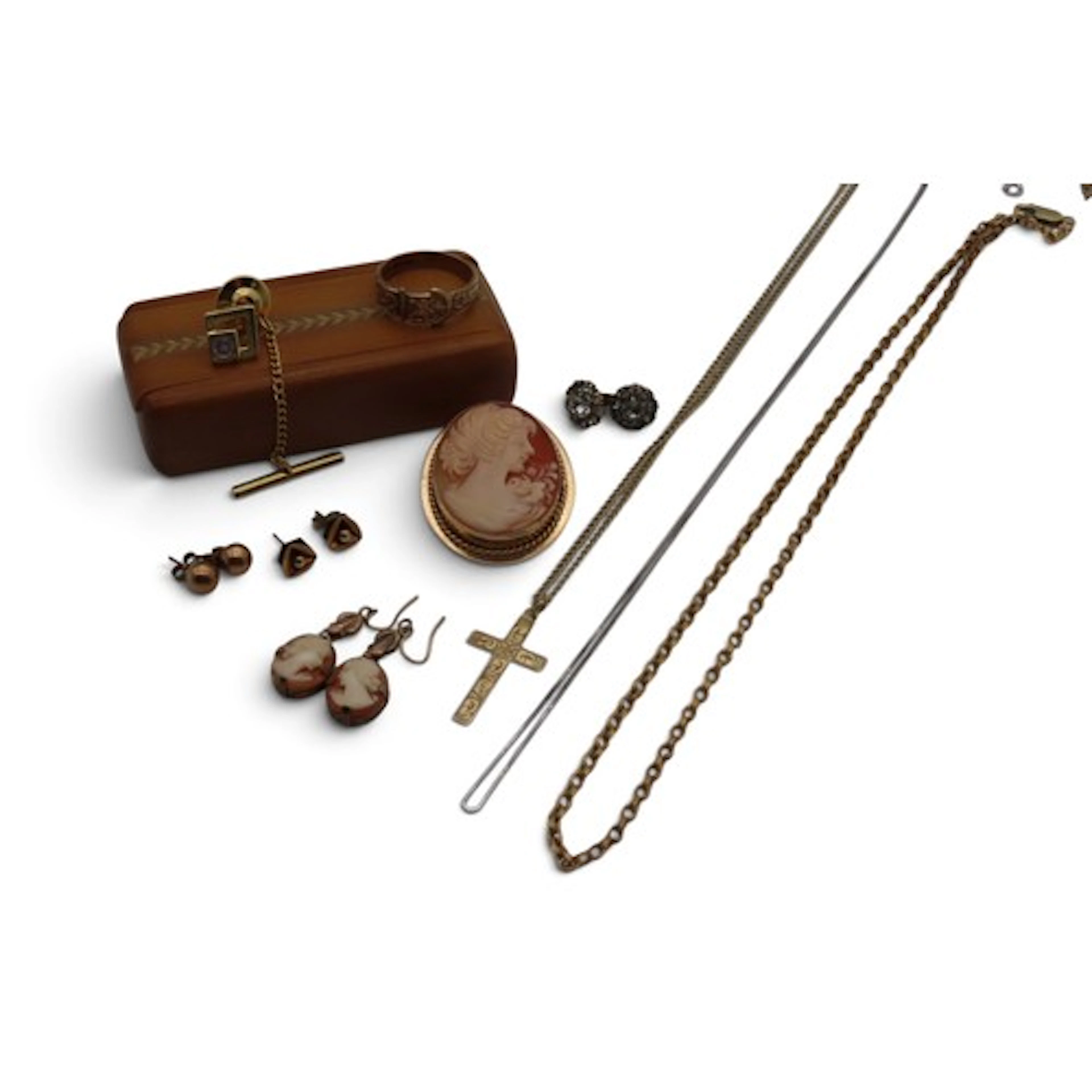 A gem-set 14ct gold tie pin, together with a 14ct white gold...