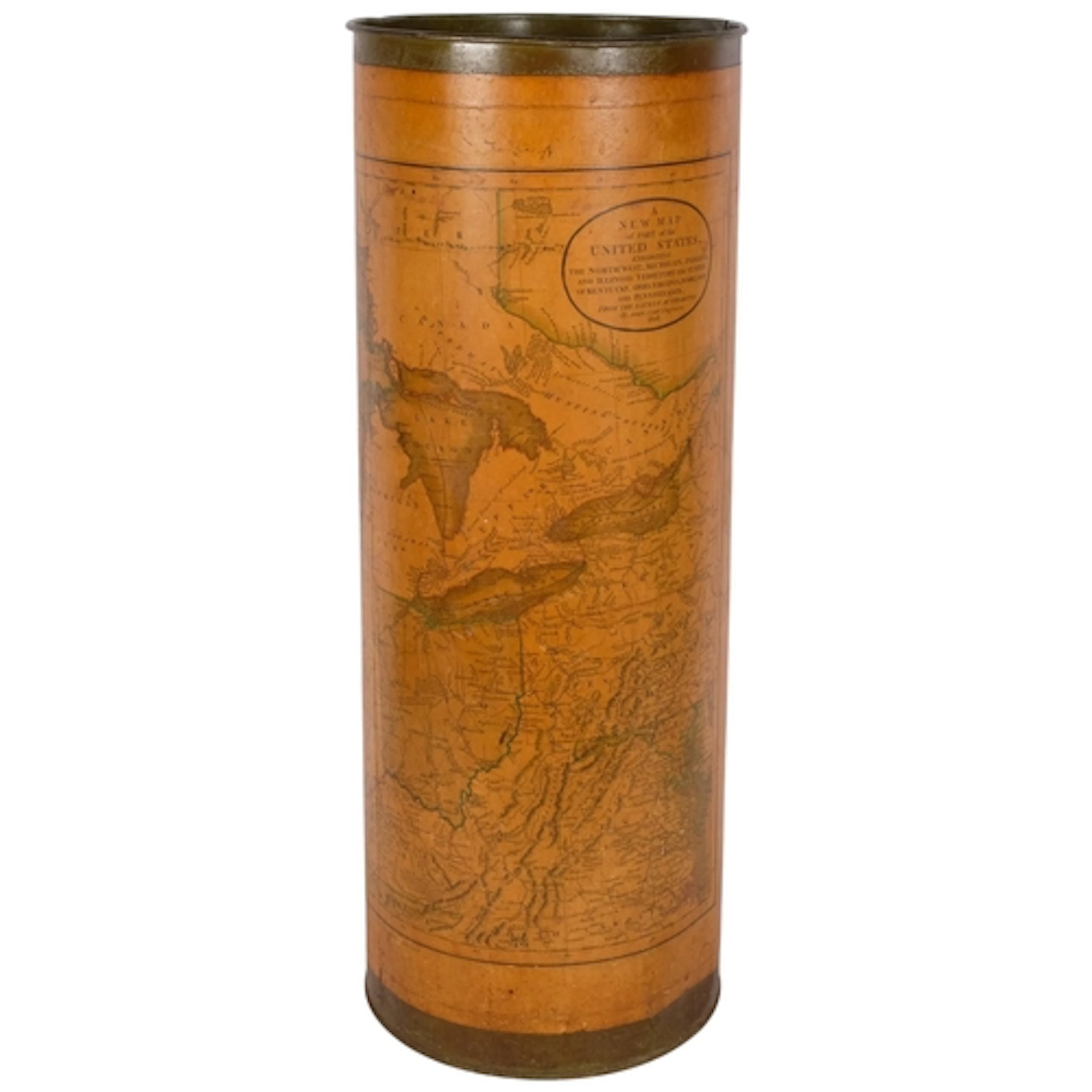 An Antique Tole Ware cylindrical stick stand, covered with a...