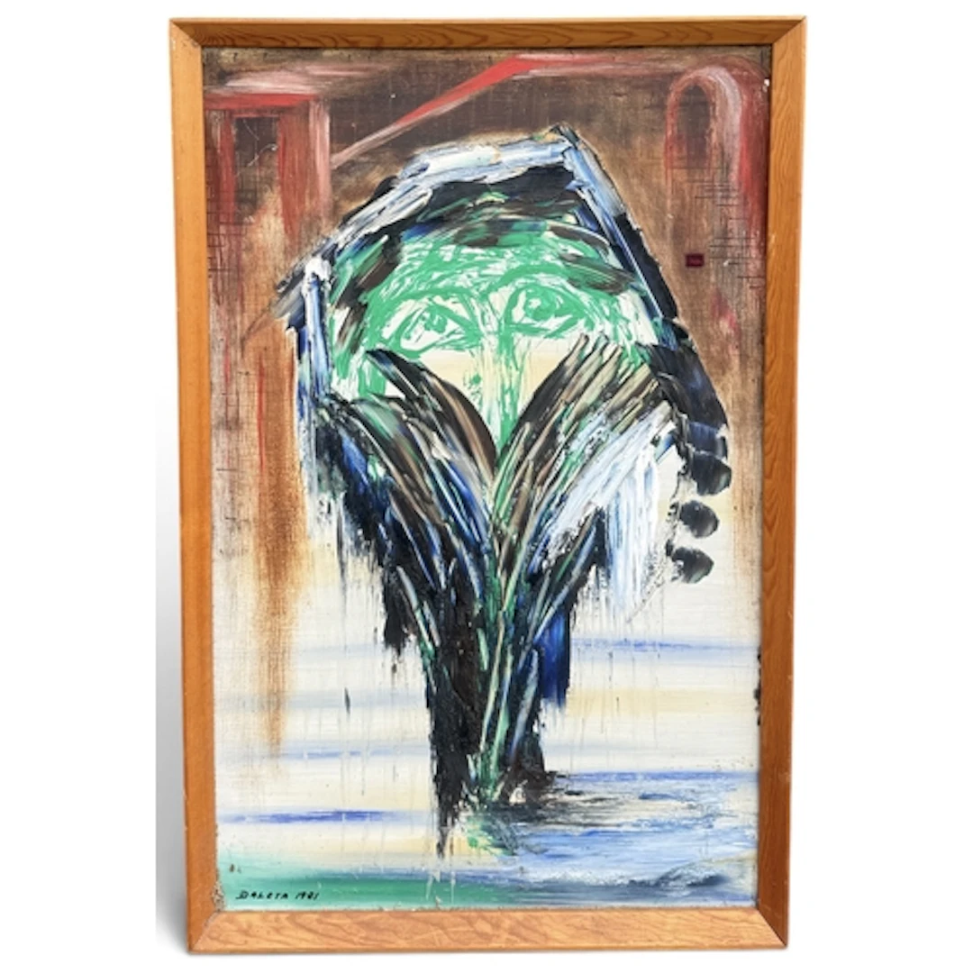 A 20TH CENTURY ABSTRACT TITLED "MOTHER THERESA" Oil on metal...