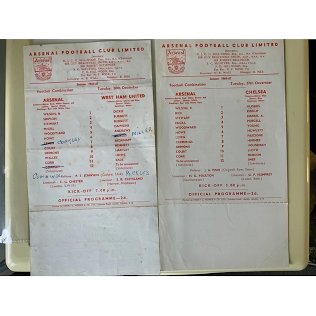 66/67 Arsenal Reserve Home Football Programmes: Single white...