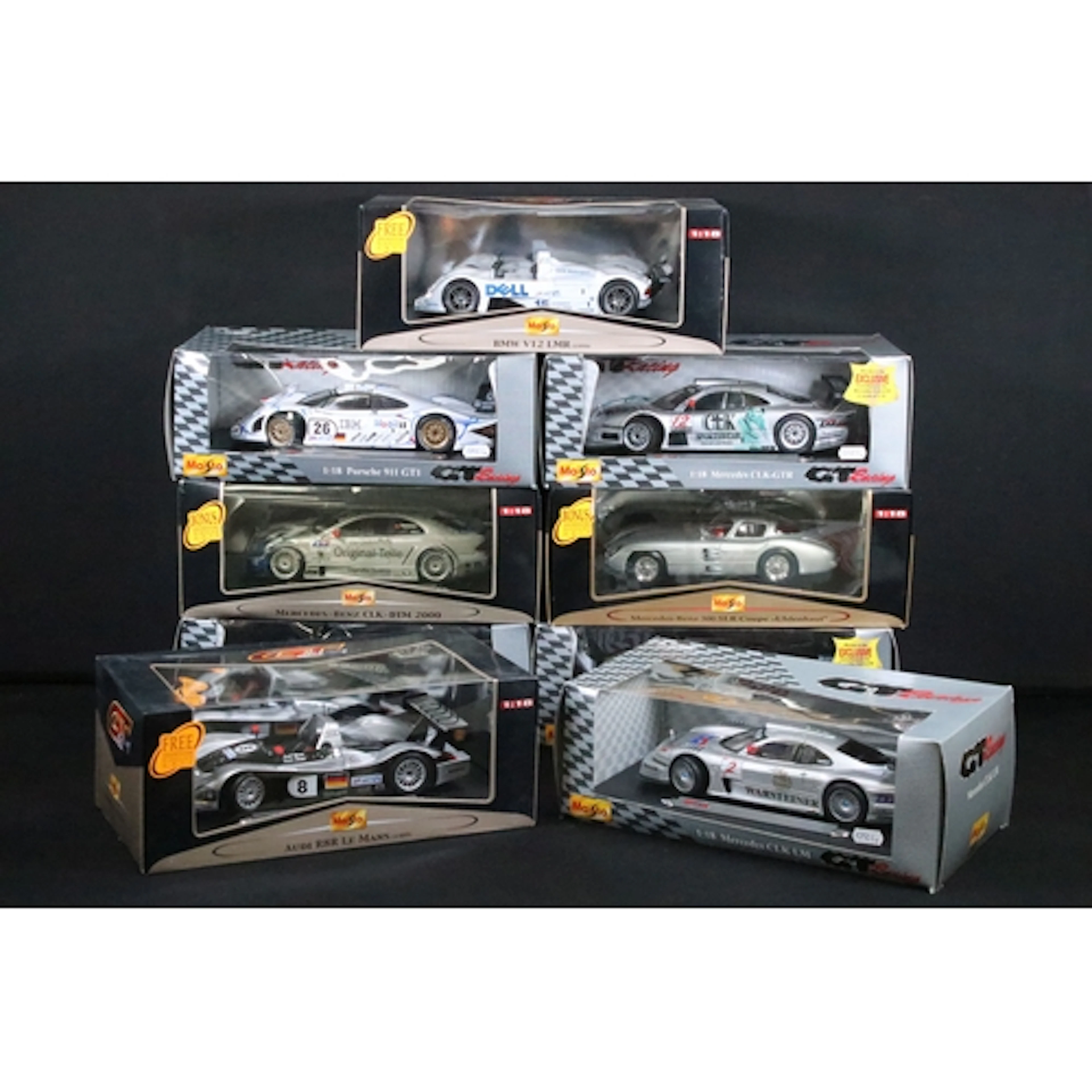 Nine boxed 1/18 Maisto GT Racing and Premiere Edition diecas...