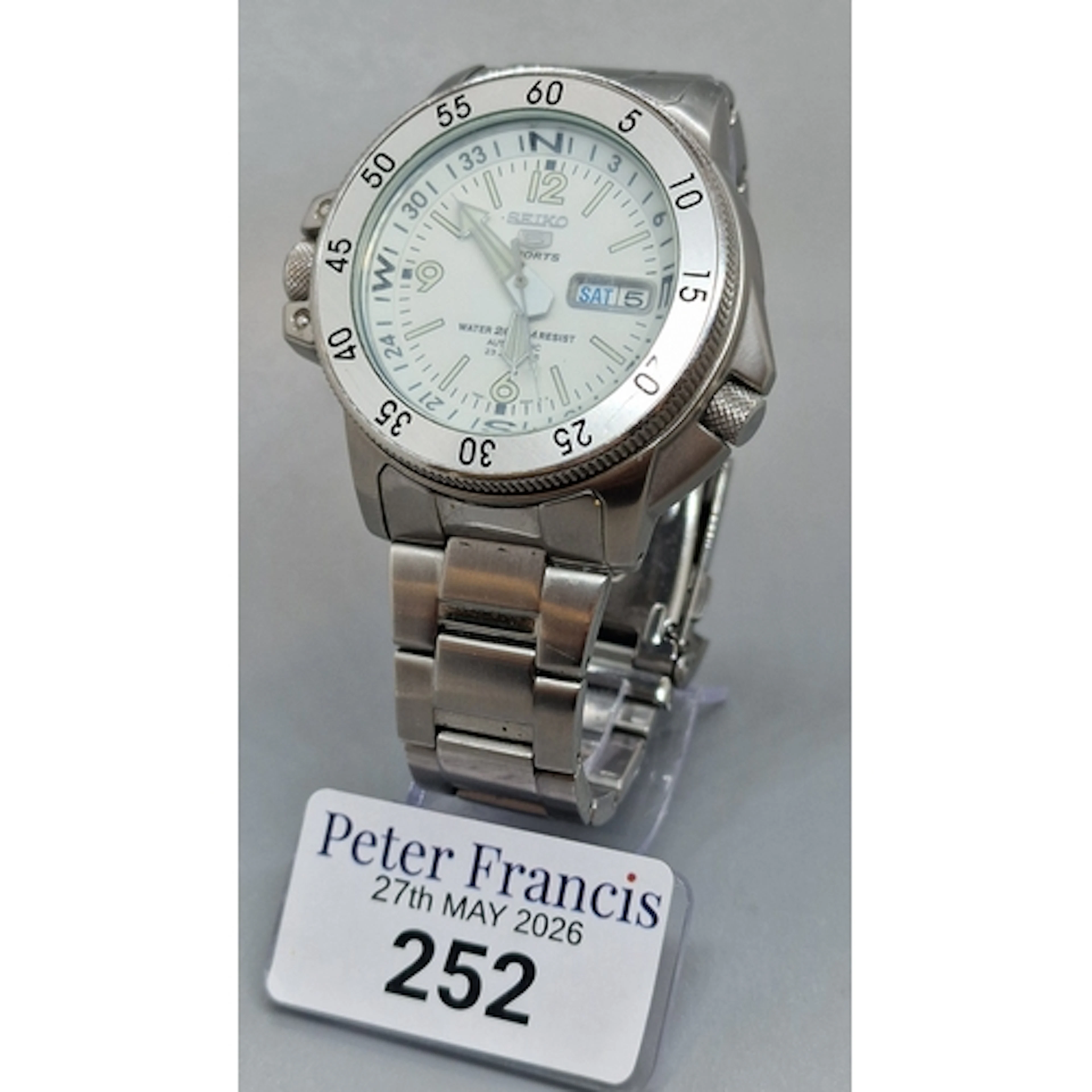 Seiko 5 Sports stainless steel automatic Land Shark watch. (...