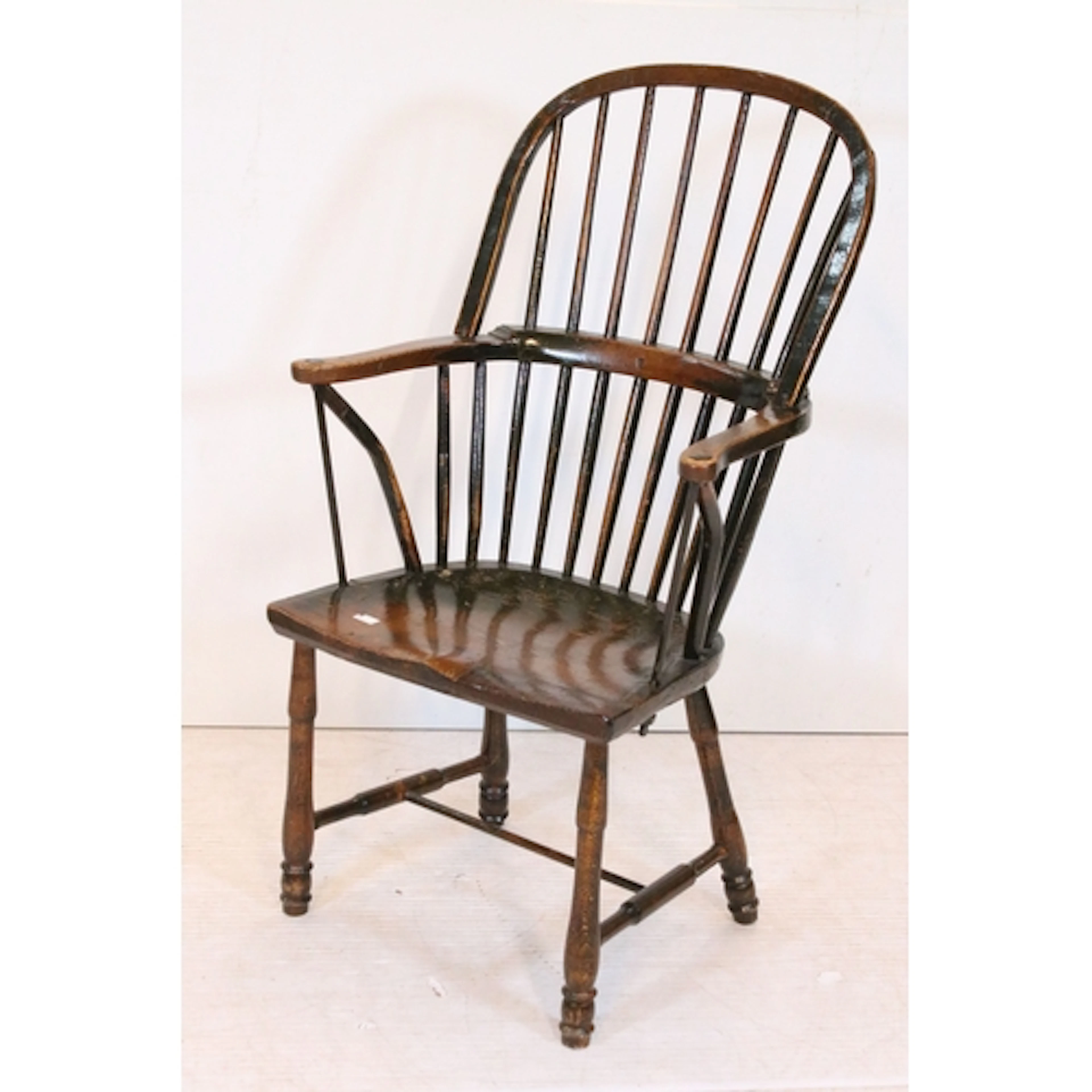 19th Century ash and elm Windsor chair, with reinforced supp...
