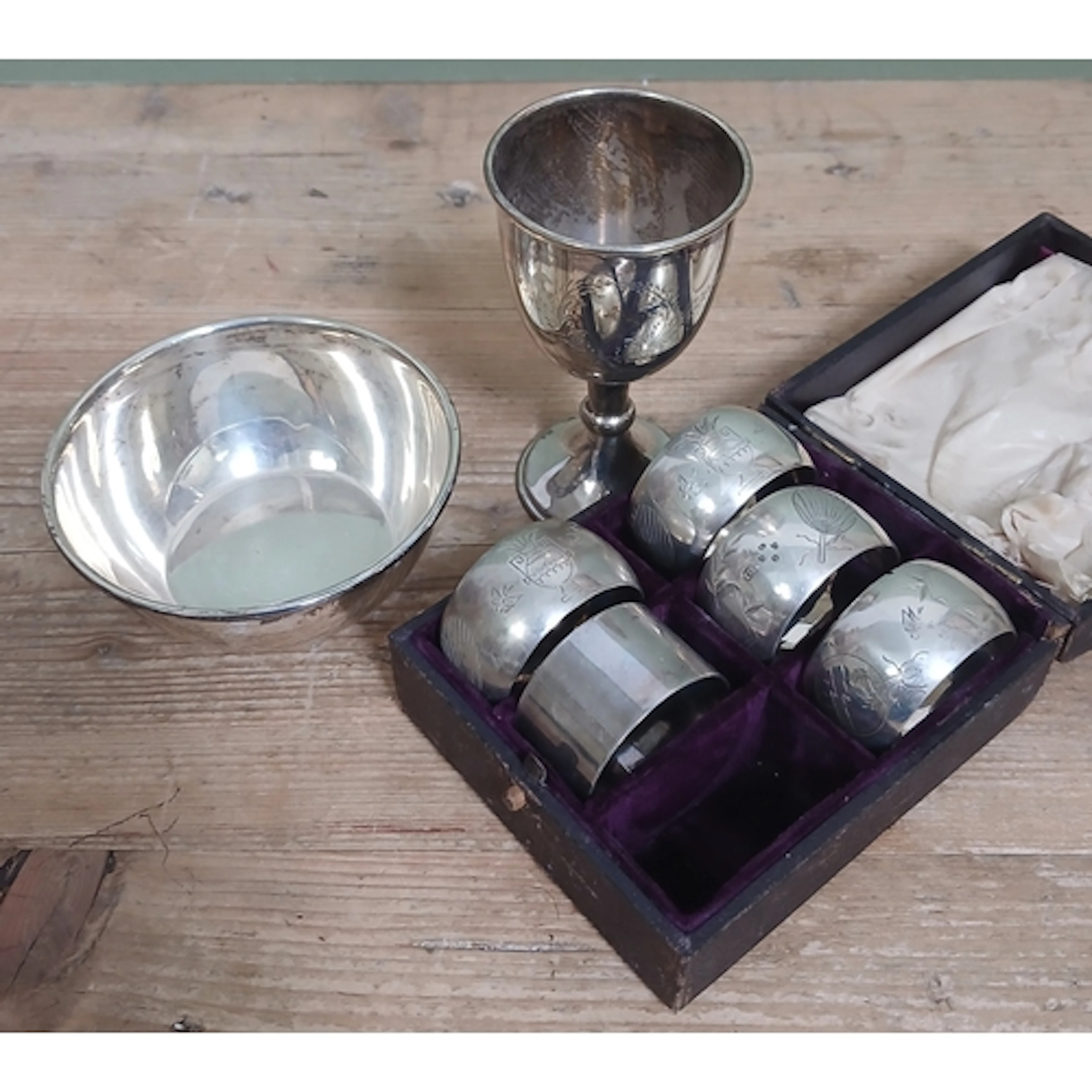 Assorted hallmarked silver comprising bowl, goblet and servi...