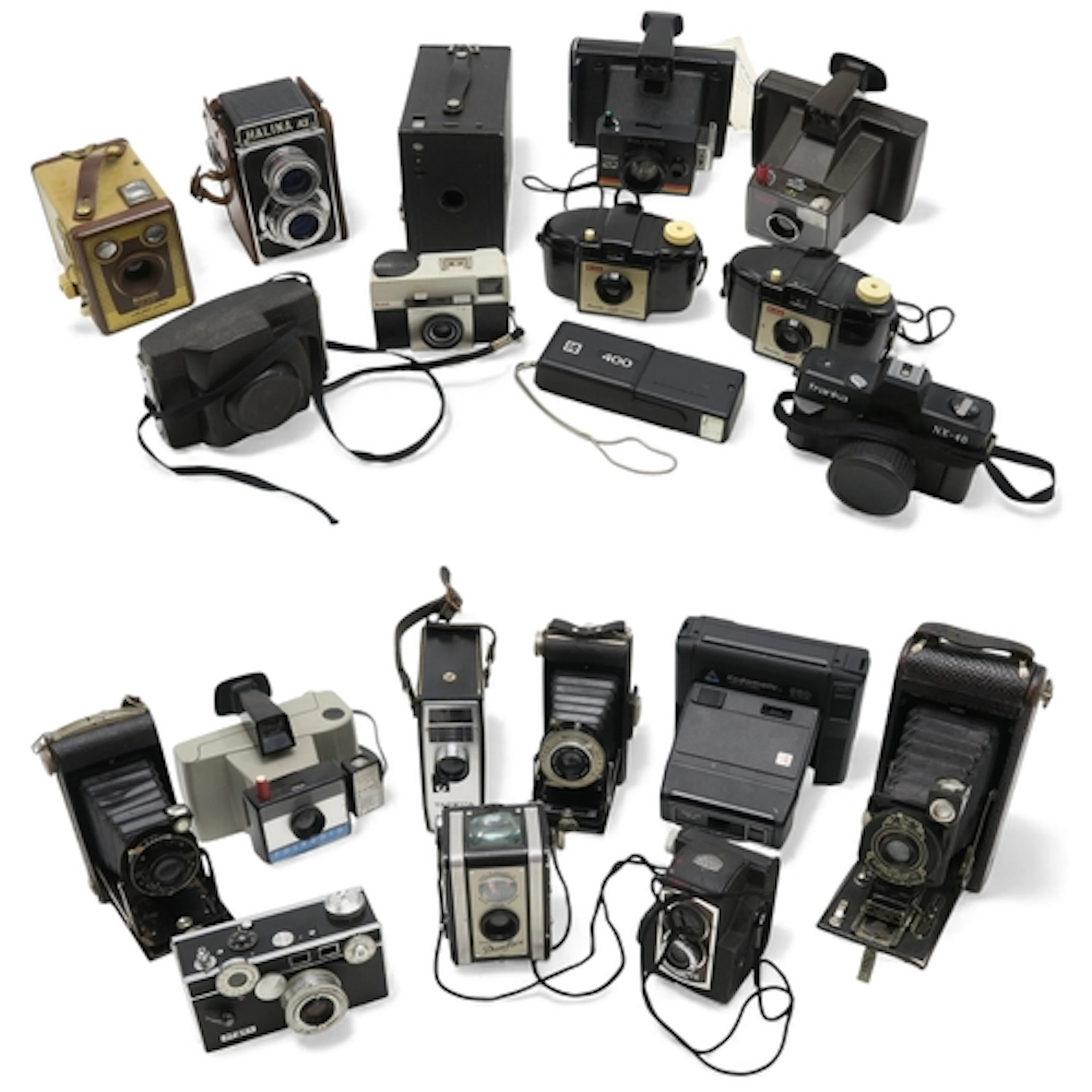 A a very large collection of vintage cameras, to include Hal...