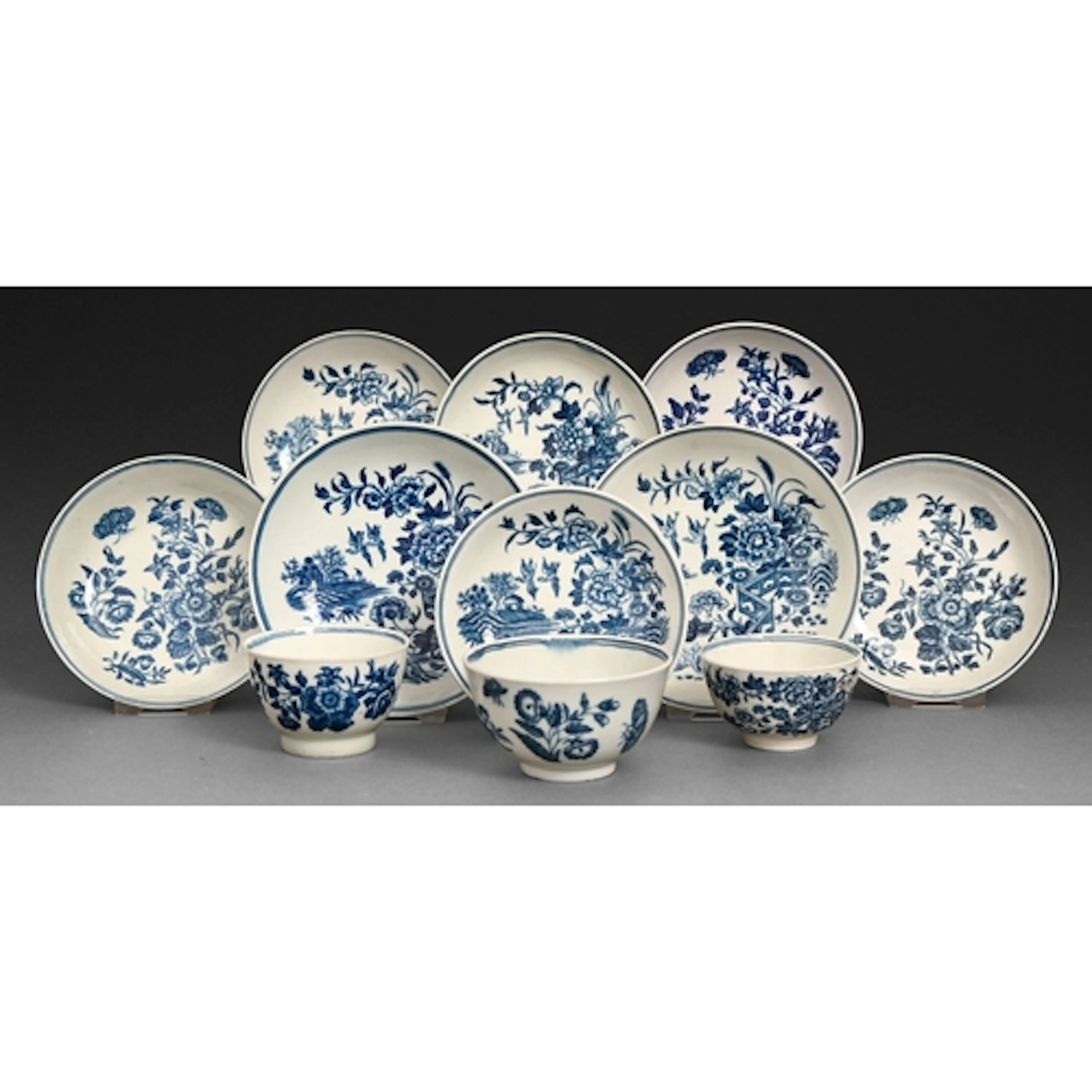 A group of Worcester blue and white teaware, c1765-1785, the...