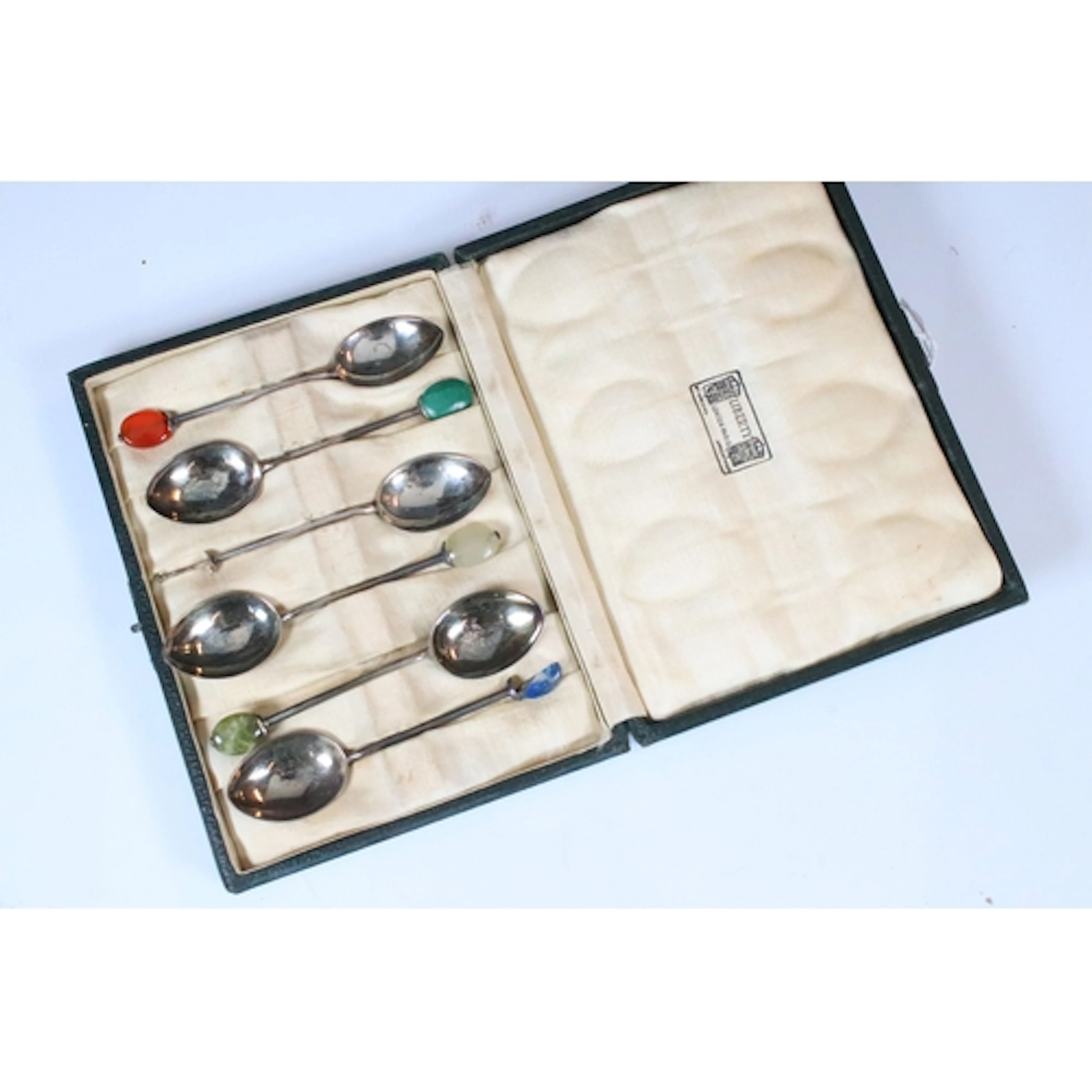 Set of Liberty & Co silver hallmarked tea spoons with gemsto...