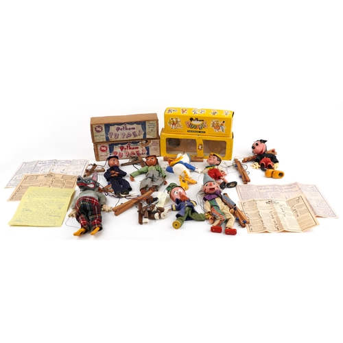 Seven Pelham puppets including Donald Duck, Pinocchio and a ...