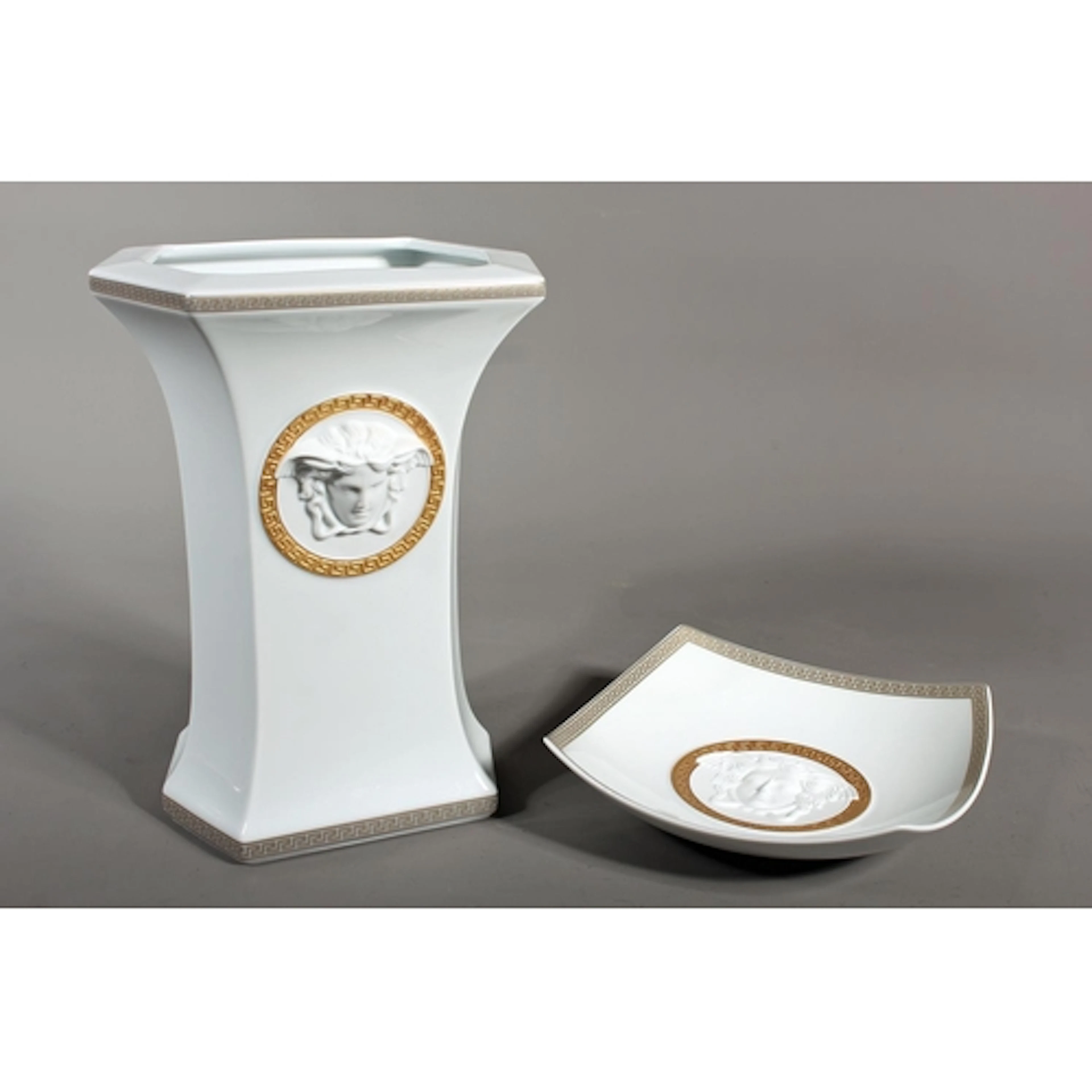 Rosenthal Versace Gorgona pattern vase decorated with gold p...