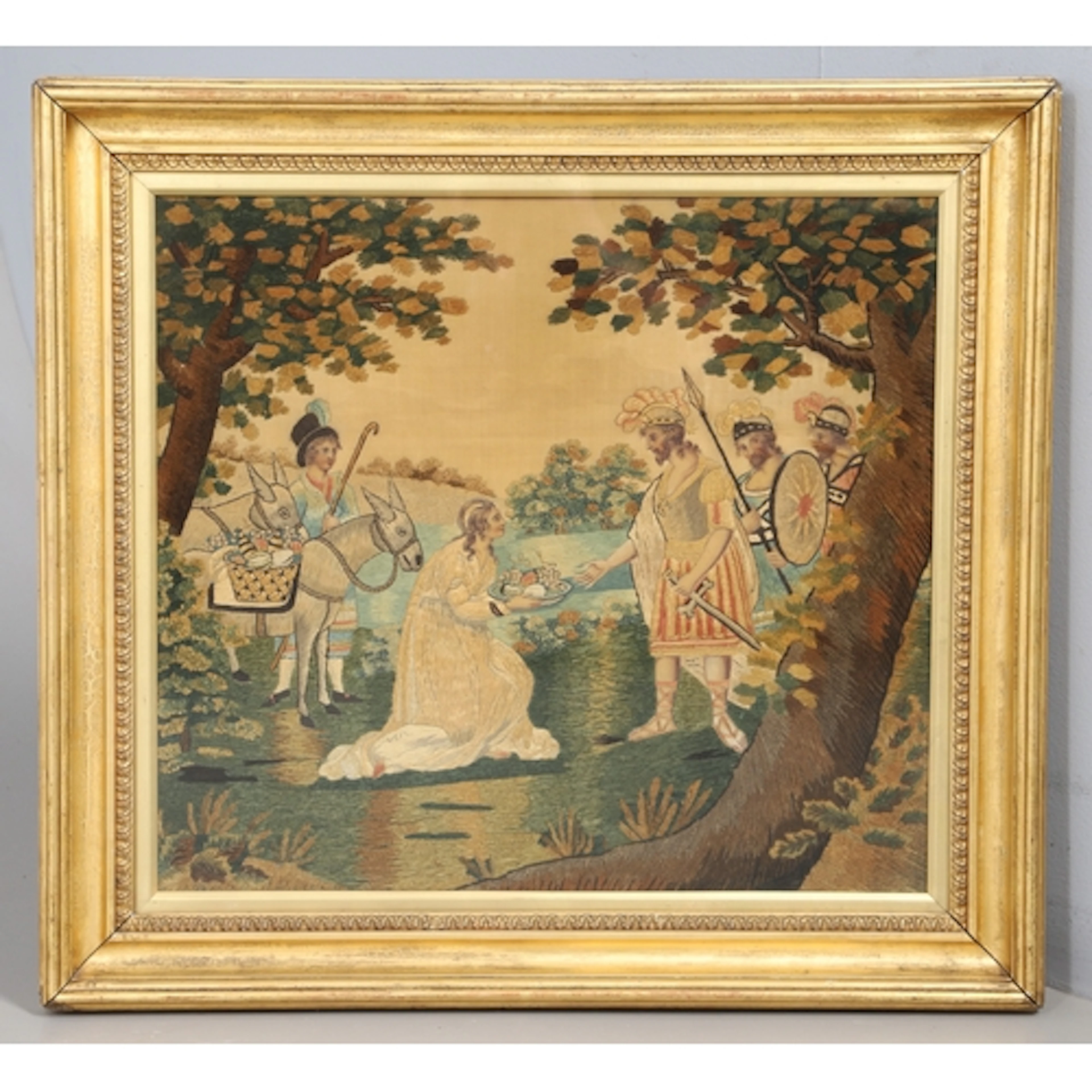 A REGENCY SILK & CHENILLE EMBROIDERY. illustrating a lady pr...