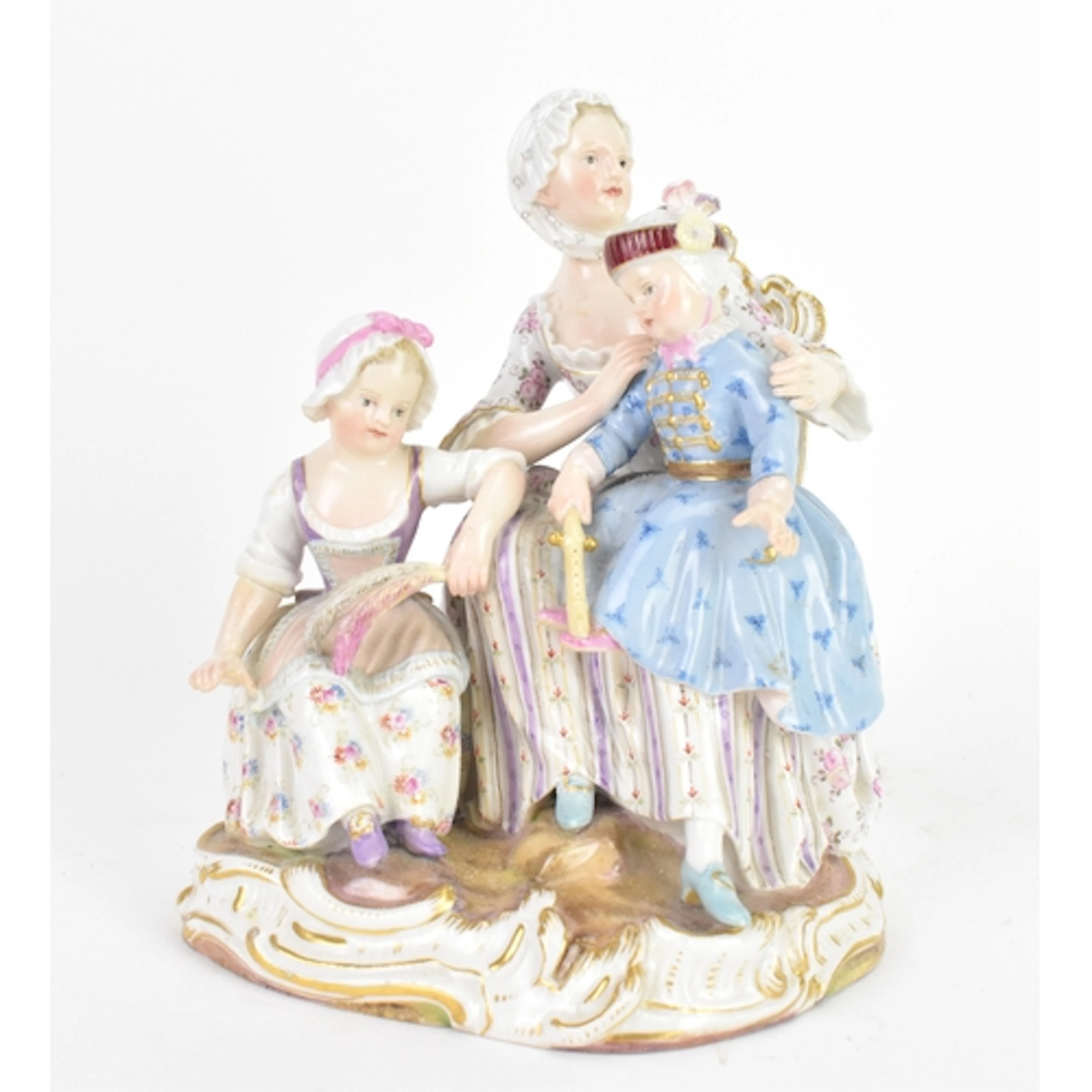 A 19th century Meissen figure group, Mother with two childre...