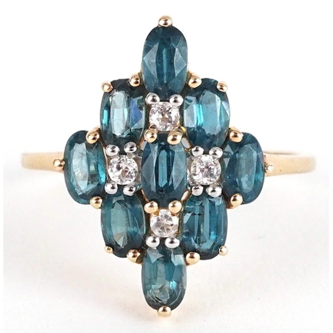 Art Deco style 9ct gold blue and clear spinel ring, size S, ...