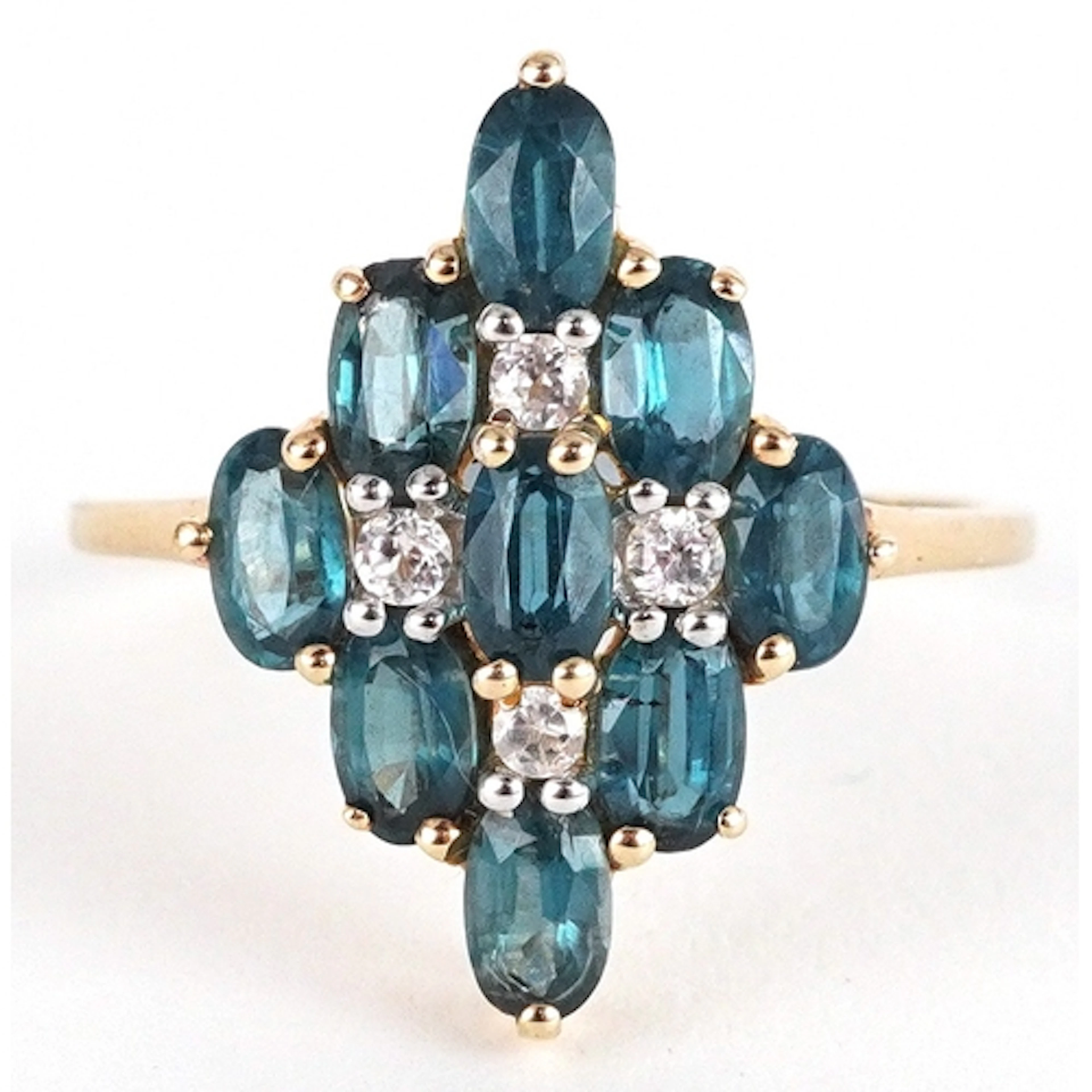 Art Deco style 9ct gold blue and clear spinel ring, size S, ...