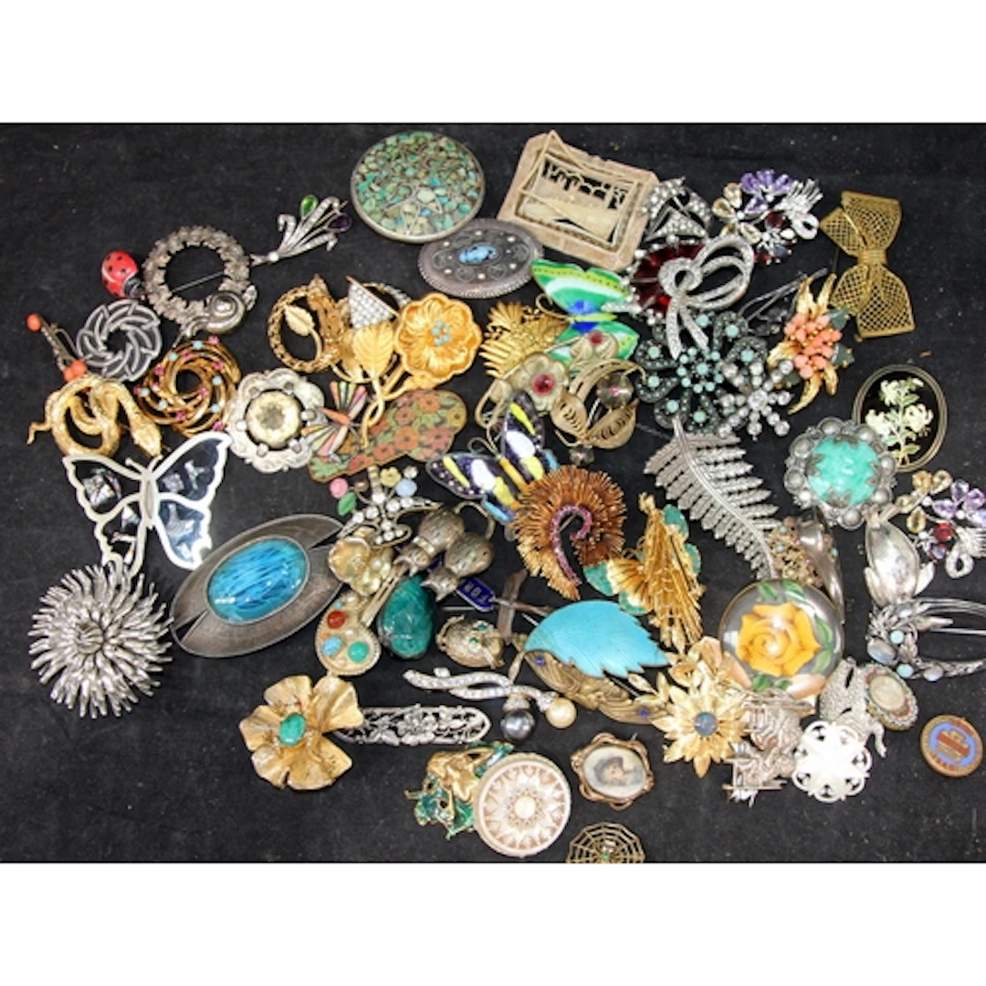 A collection of costume jewellery brooches, vintage and mode...
