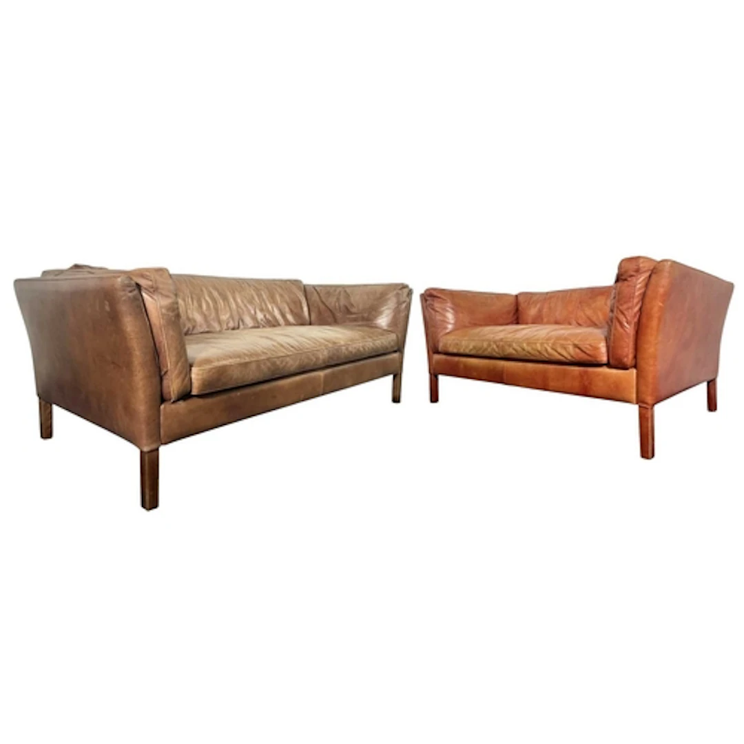 John Lewis - Halo Groucho - two brown and orange leather sof...