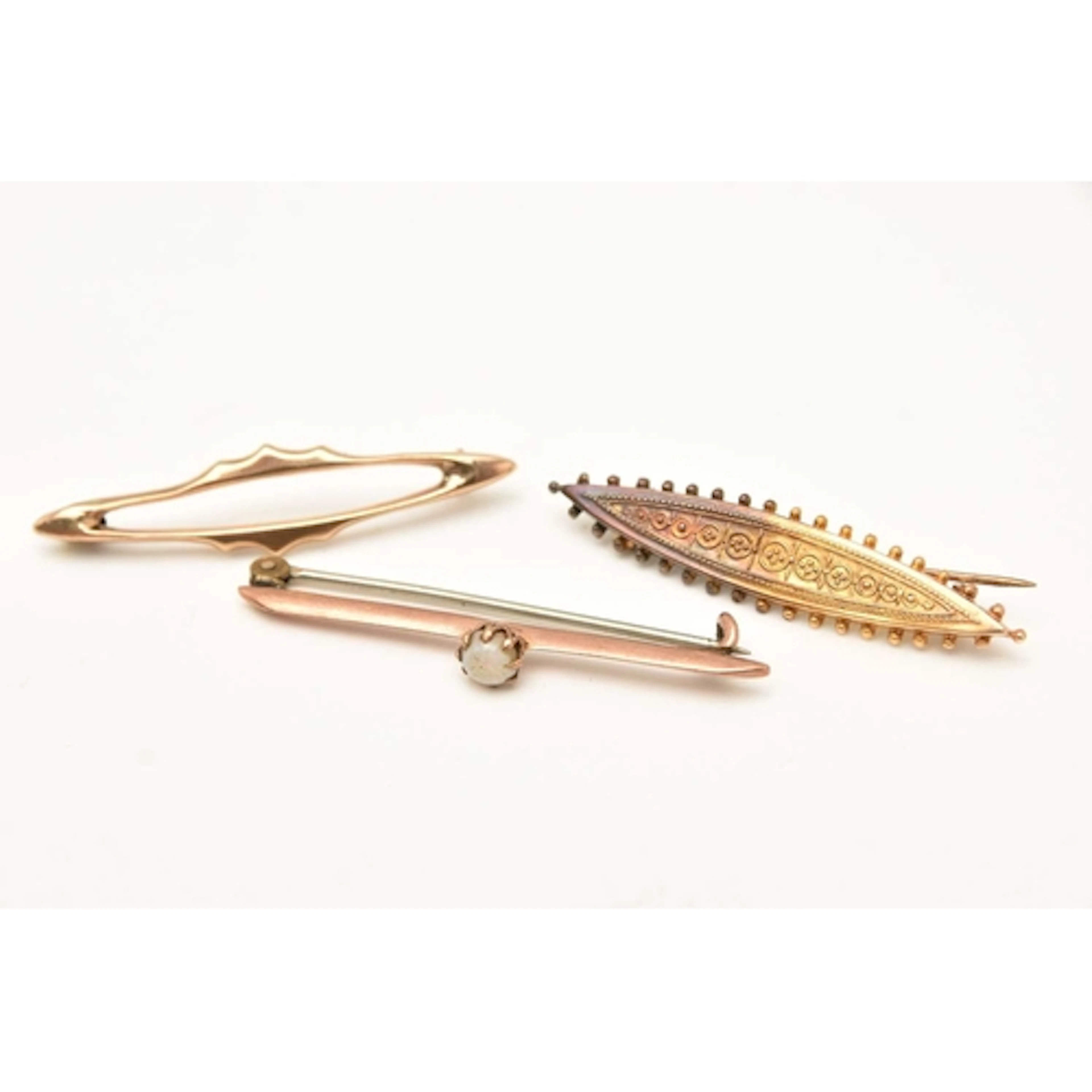 THREE BAR BROOCHES, to include a rose metal opal set brooch ...