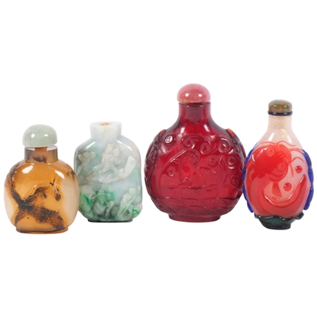 4 various Chinese snuff bottles, tallest 9cm