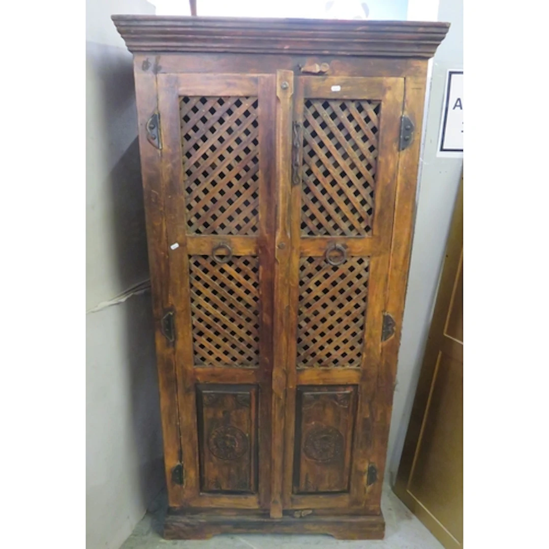 Large Dark Wood Indian Style Cabinet, pair large doors with ...