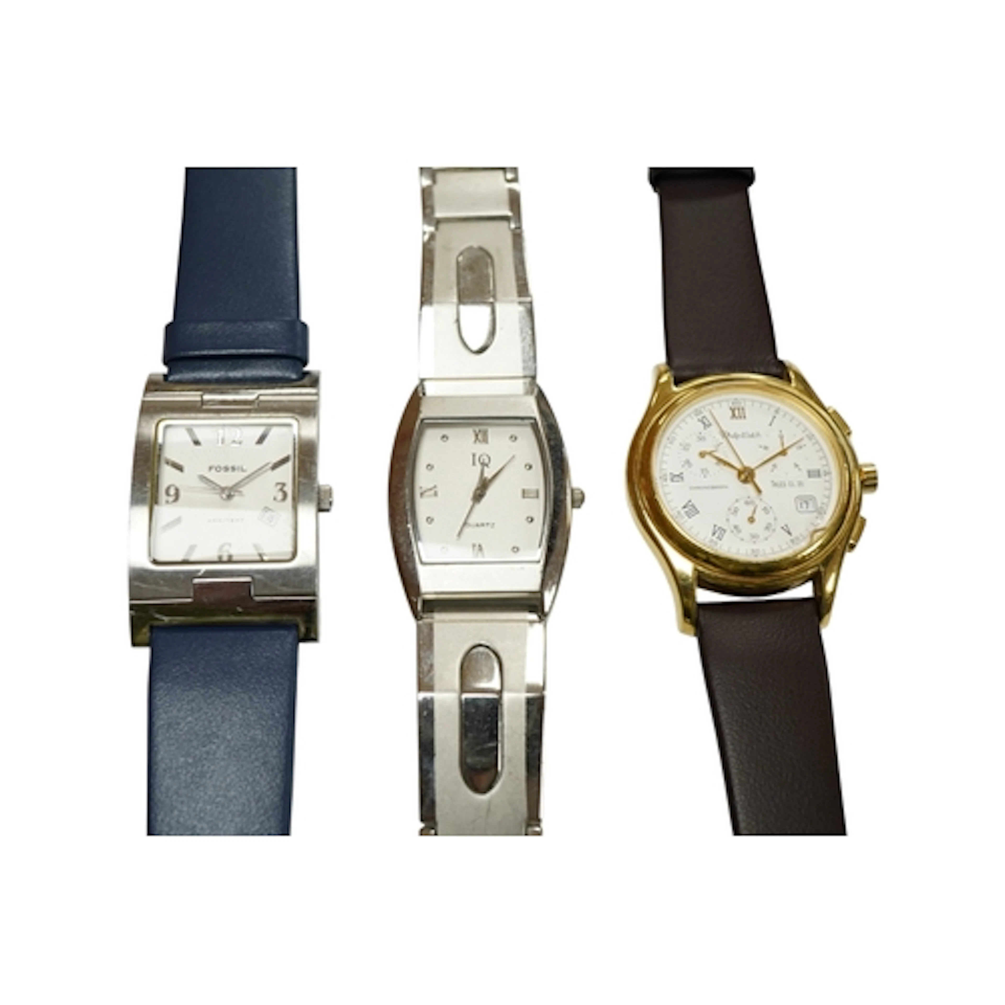 Three gentleman's quartz wrist watches, to include IQ, Fossi...