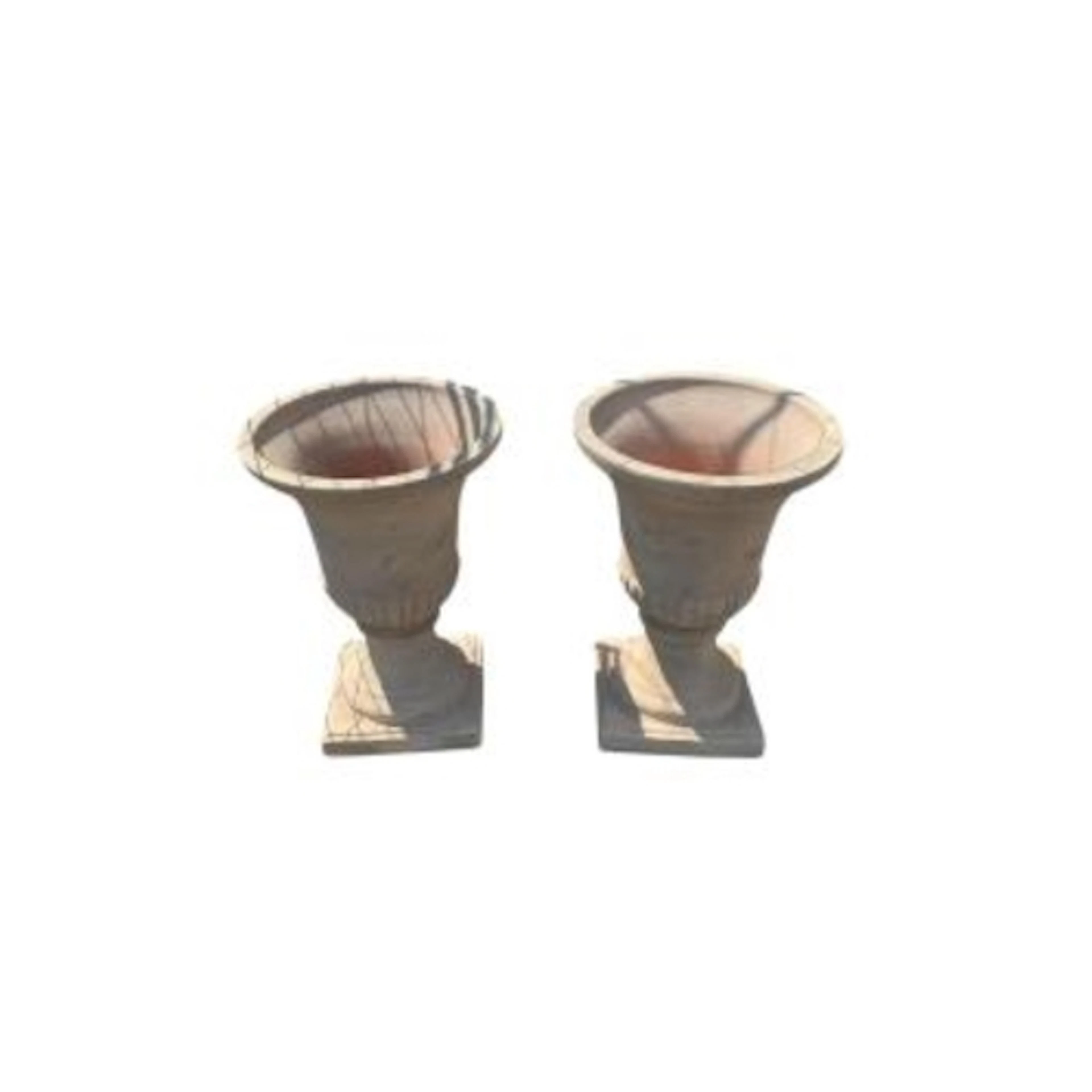 A pair of terracotta urns, diameter 37cm, height 53cm