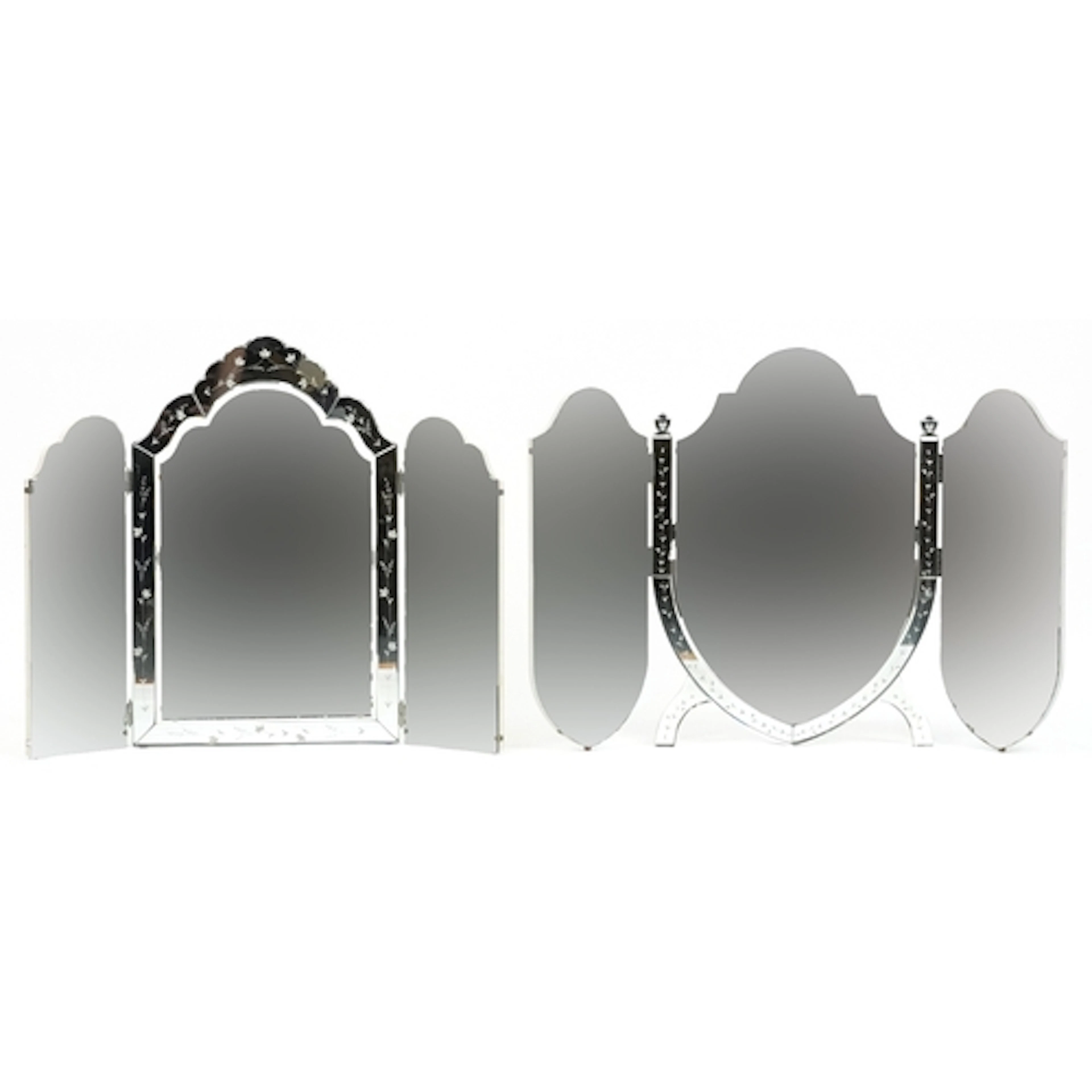 Two Venetian style triple aspect folding mirrors, the larges...