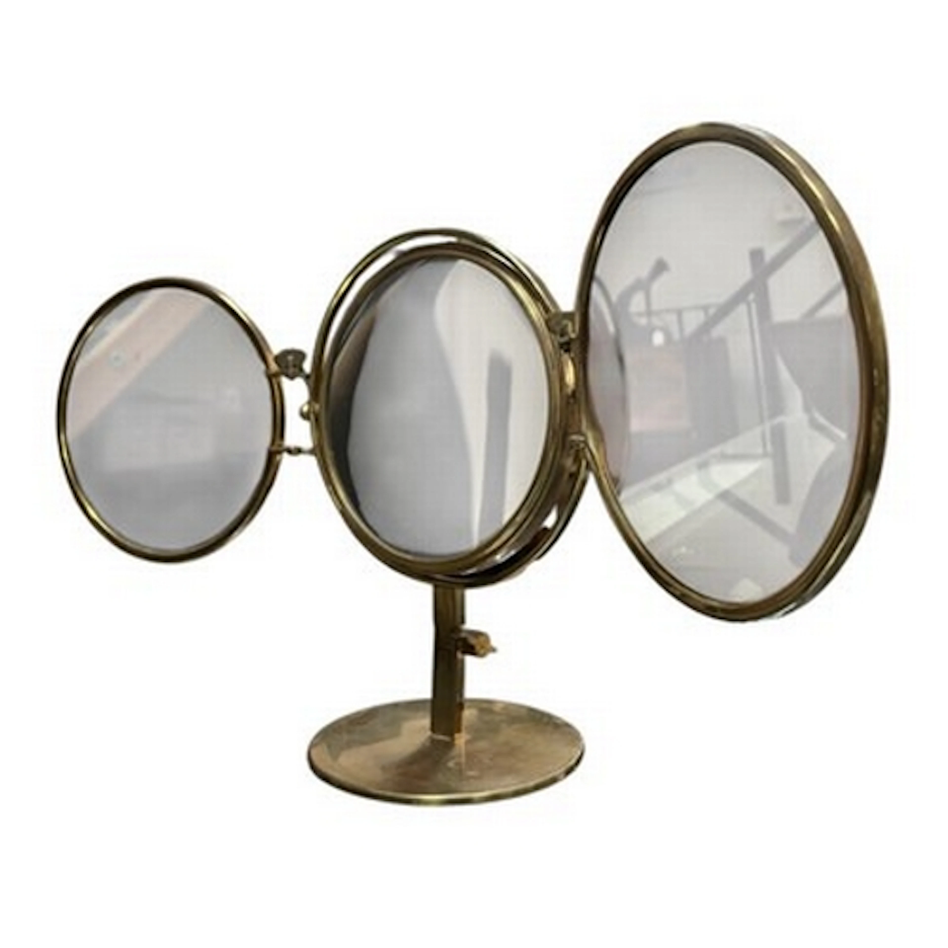 A vintage mid 20th century triptych bi-fold brass-framed mir...