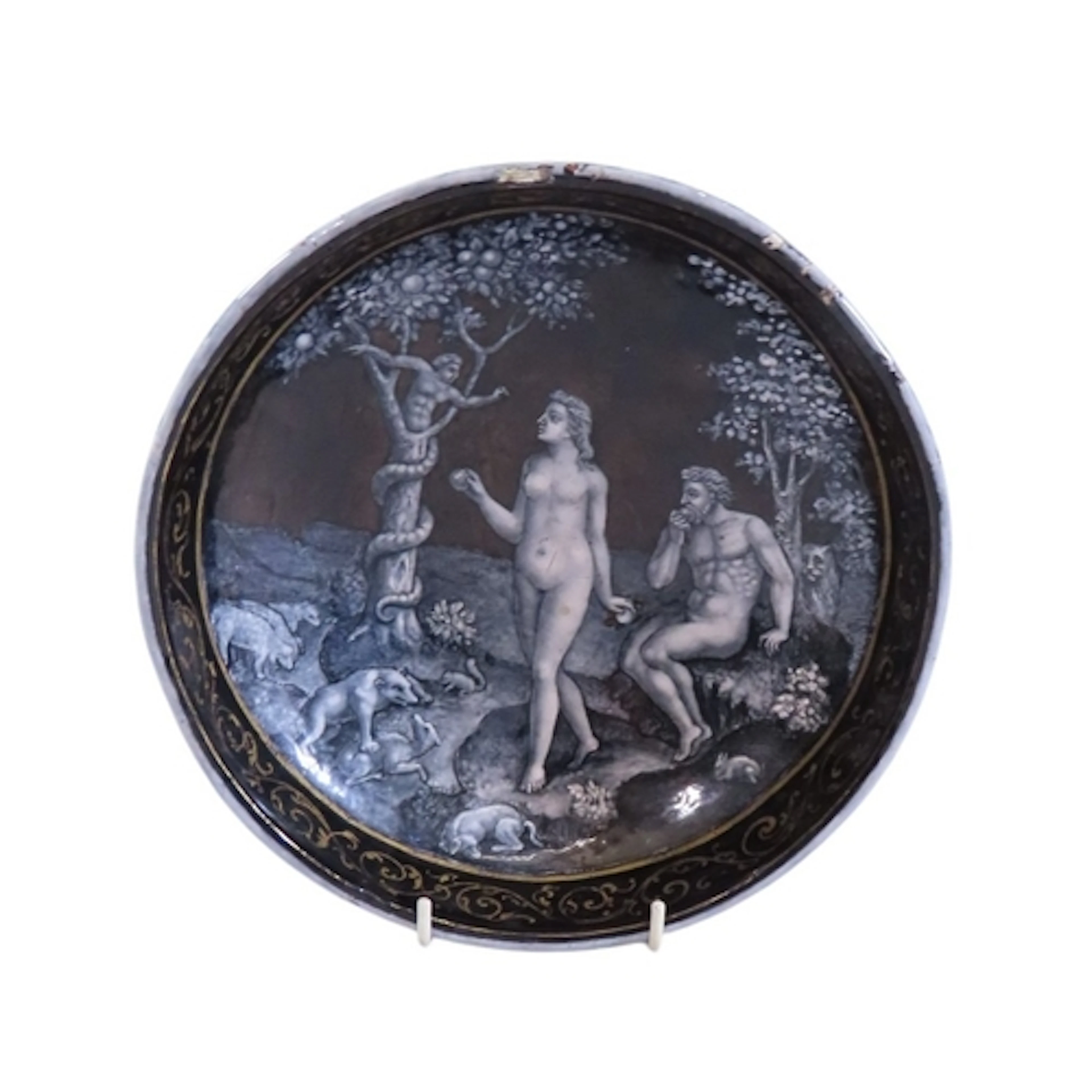 A rare 16th century Limoges grisaille & gilt enamel bowl, de...