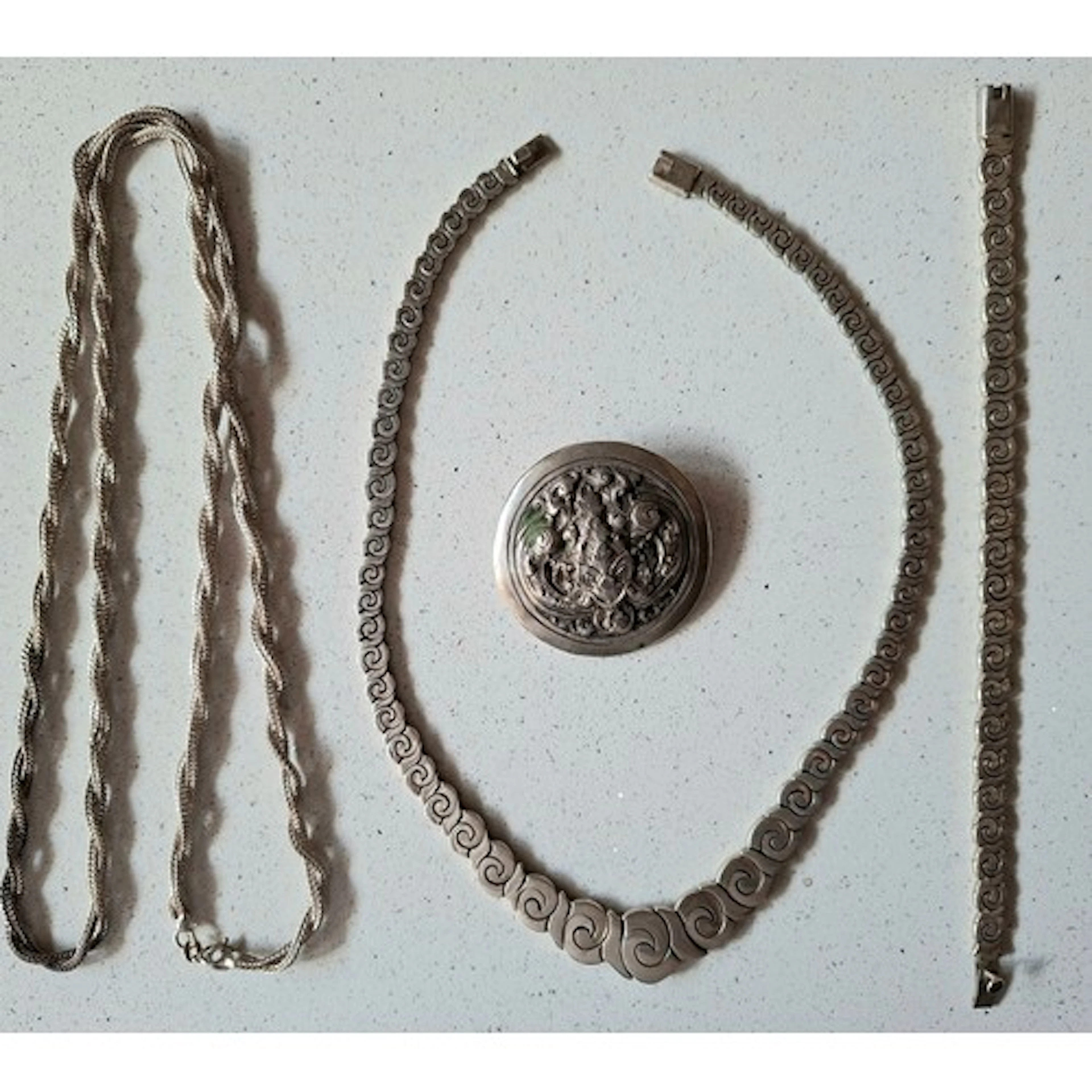 A Mexican silver necklace stamped Mexico 950, 63g together w...