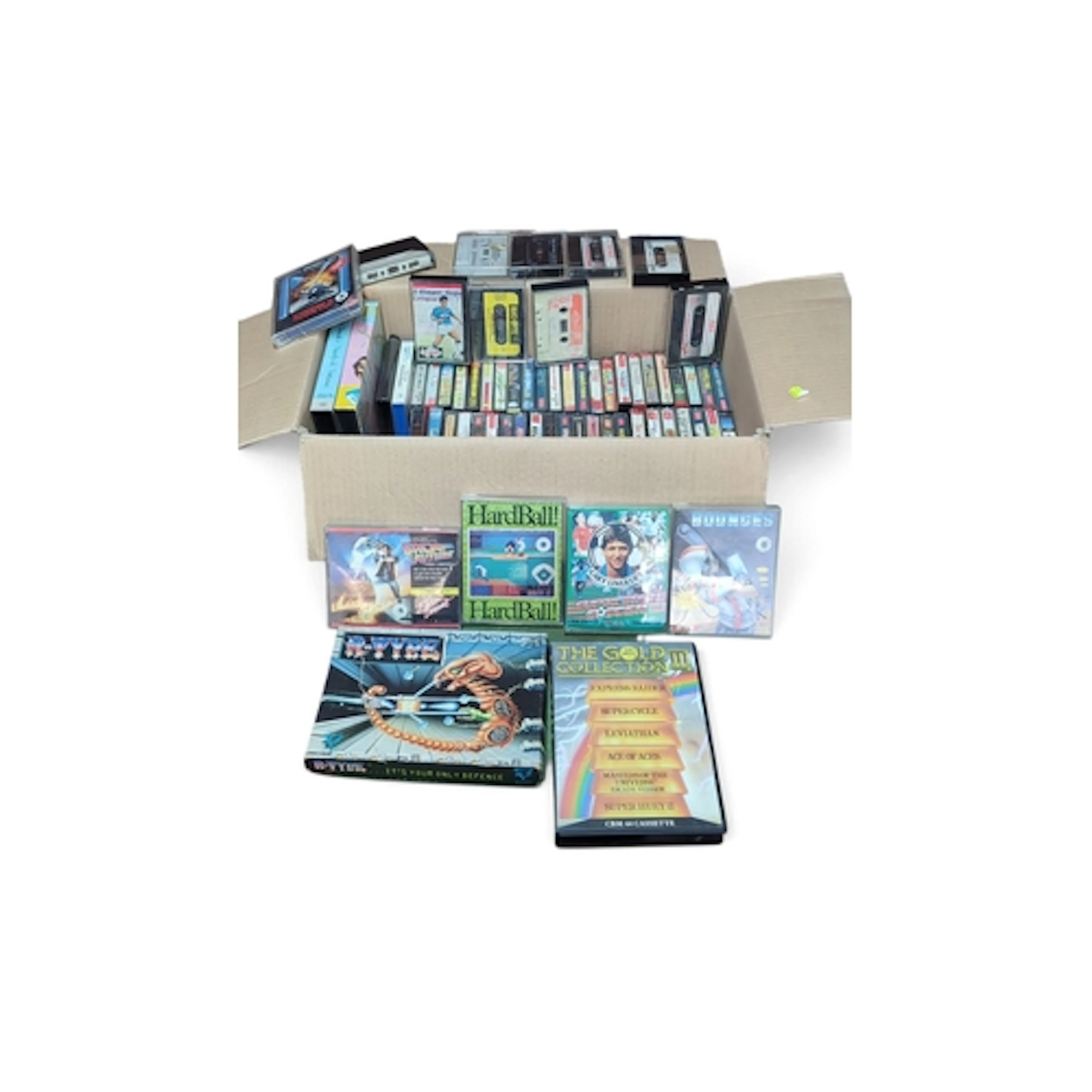 A collection of Commodore 64 and 64/128 cassette games and s...