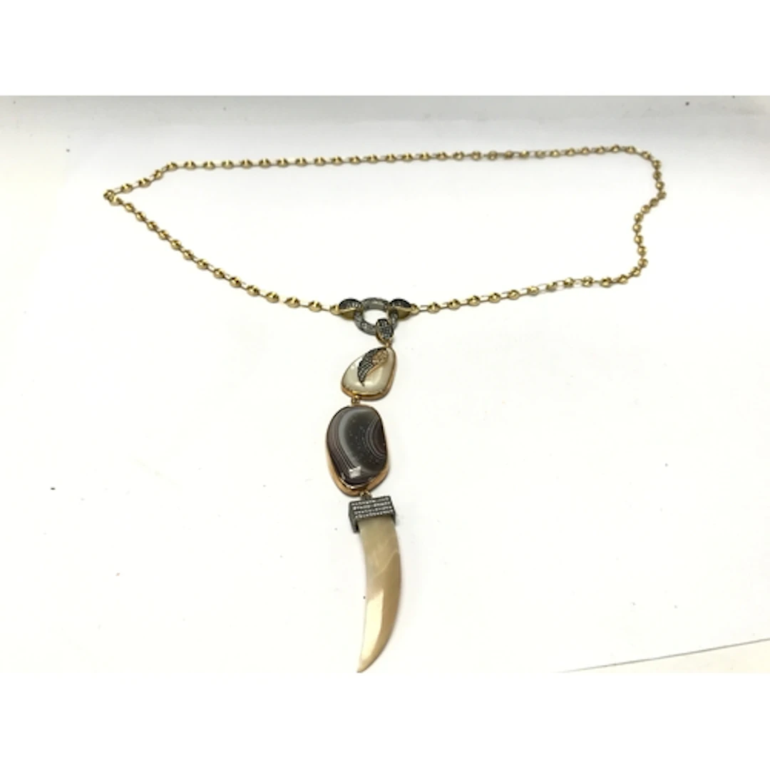MER'S Gold plate & Silver Cubic Zirconia Agate Necklace,...