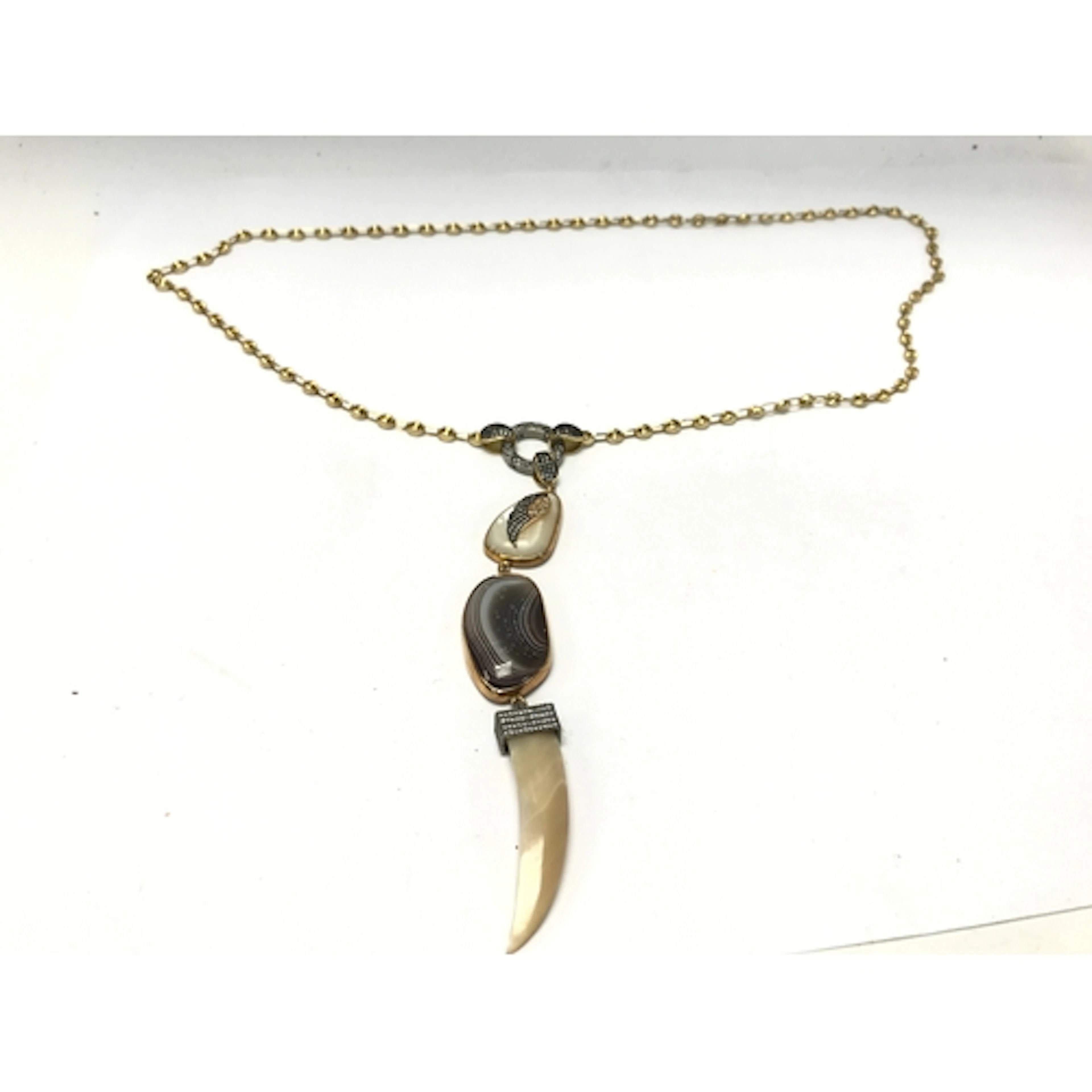 MER'S Gold plate & Silver Cubic Zirconia Agate Necklace,...