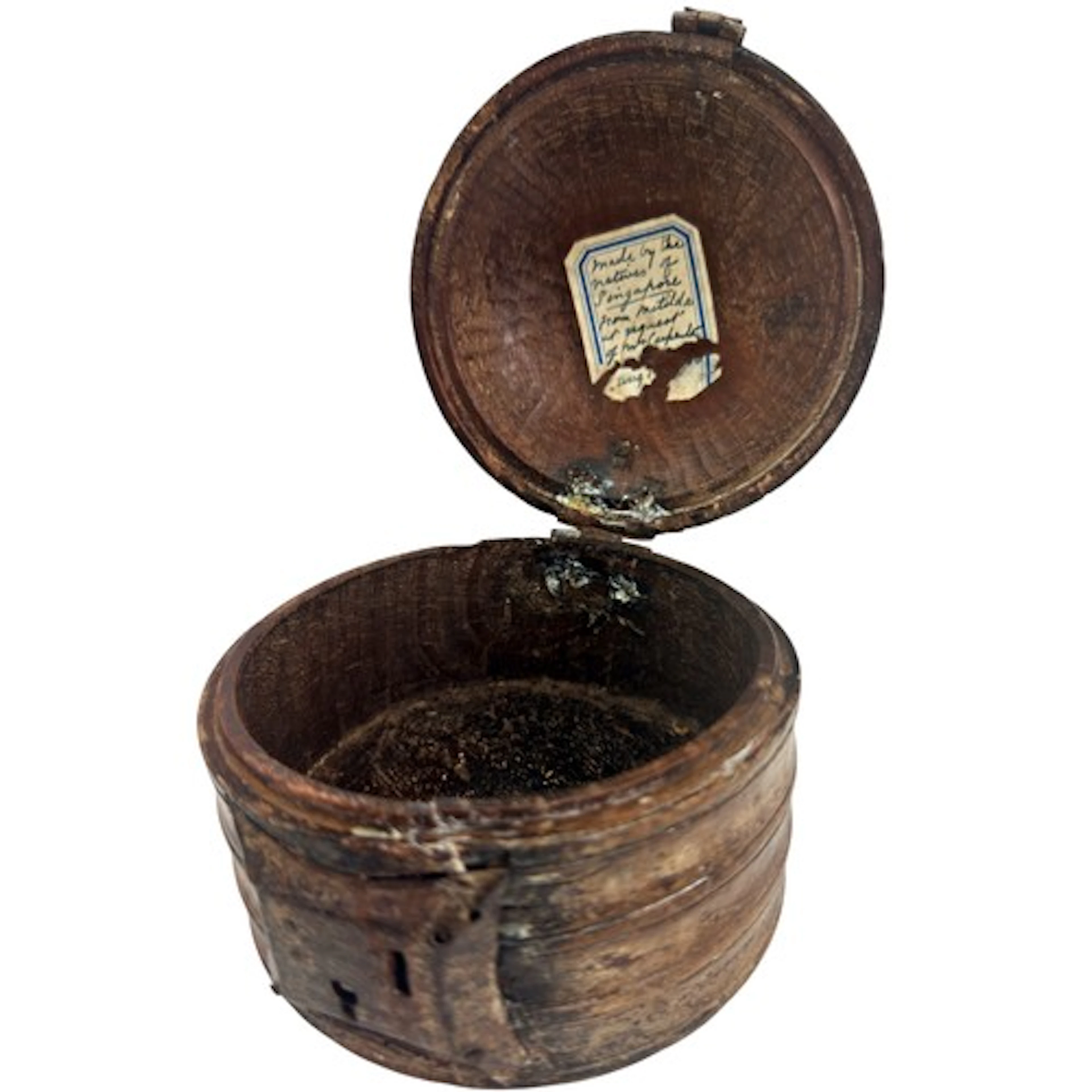 A rare and unusual small hardwood betel box of cylindrical f...