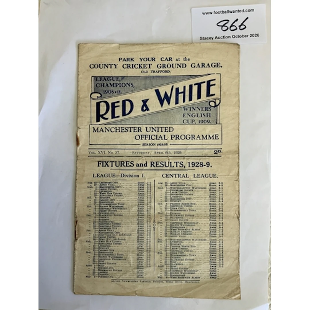 1928 - 1929 Manchester United v Sunderland Football Programm...