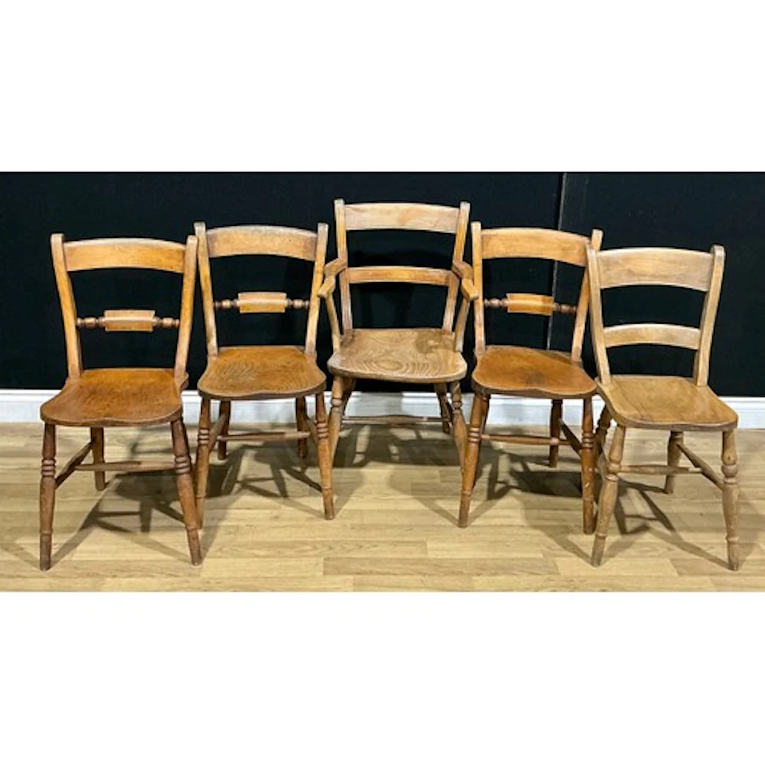 A set of three 19th century beech and elm Oxford bar back si...