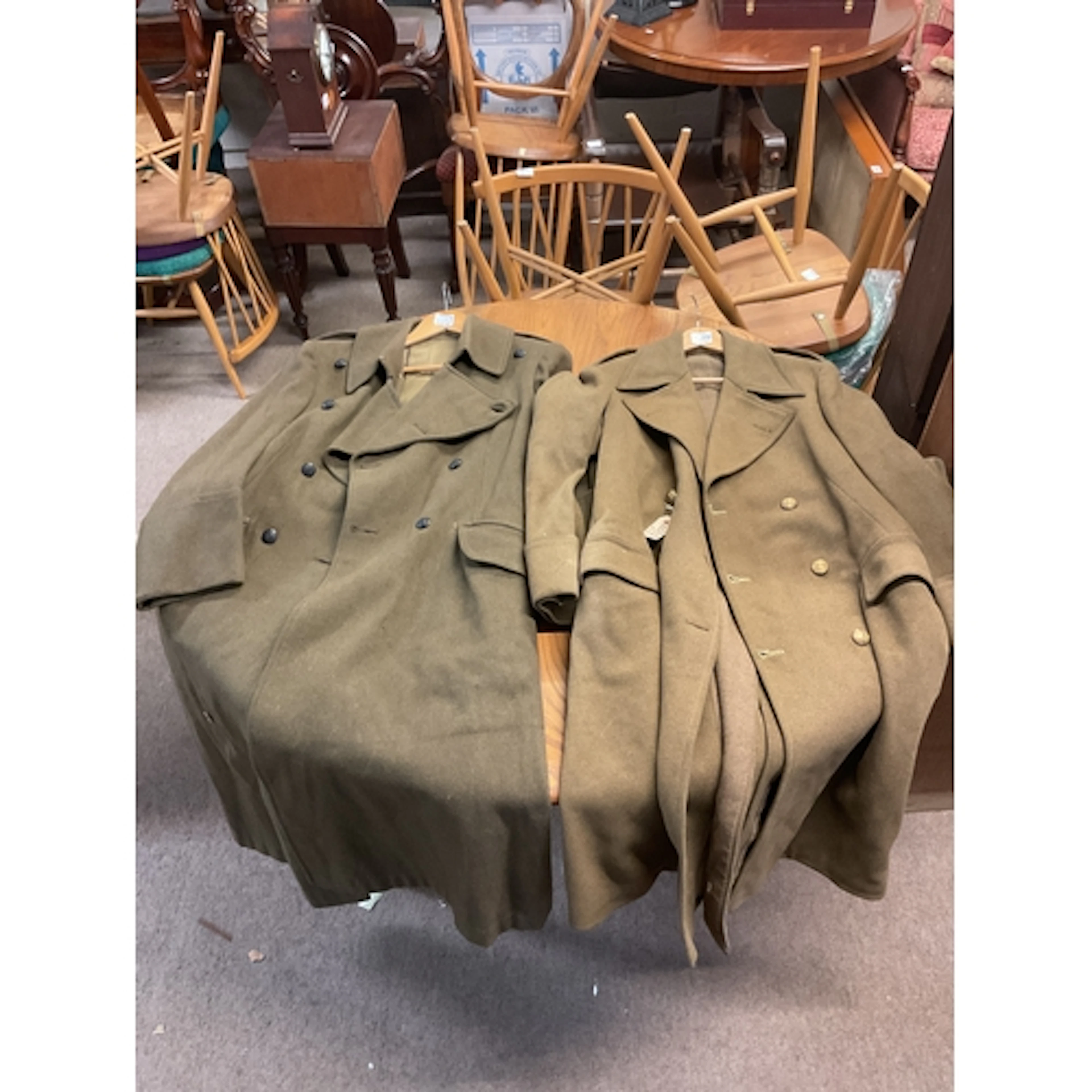 Two WWII era great coats, Royal Marine and Royal Ulster rifl...