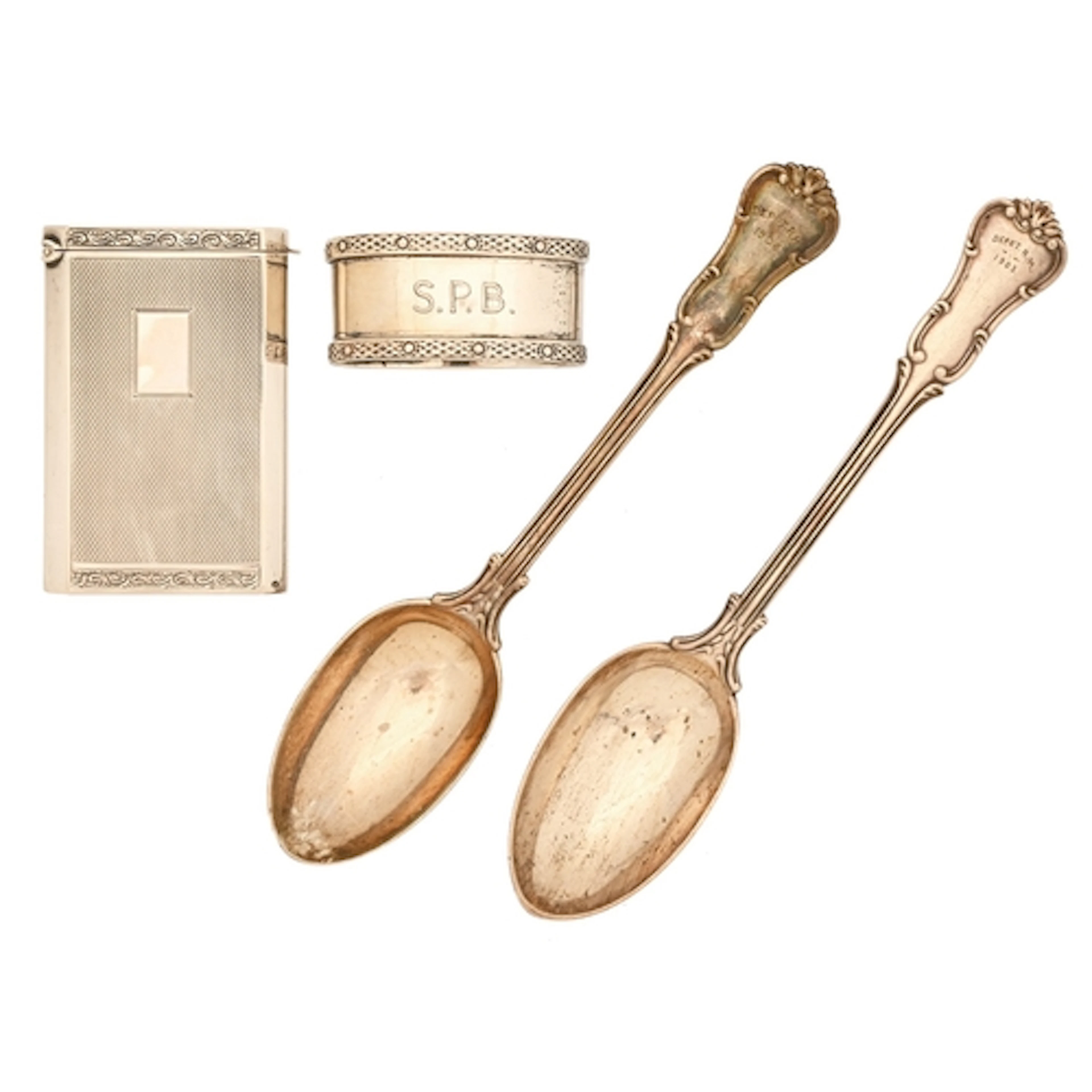 Mess flatware. A pair of Edwardian silver dessert spoons, Pr...