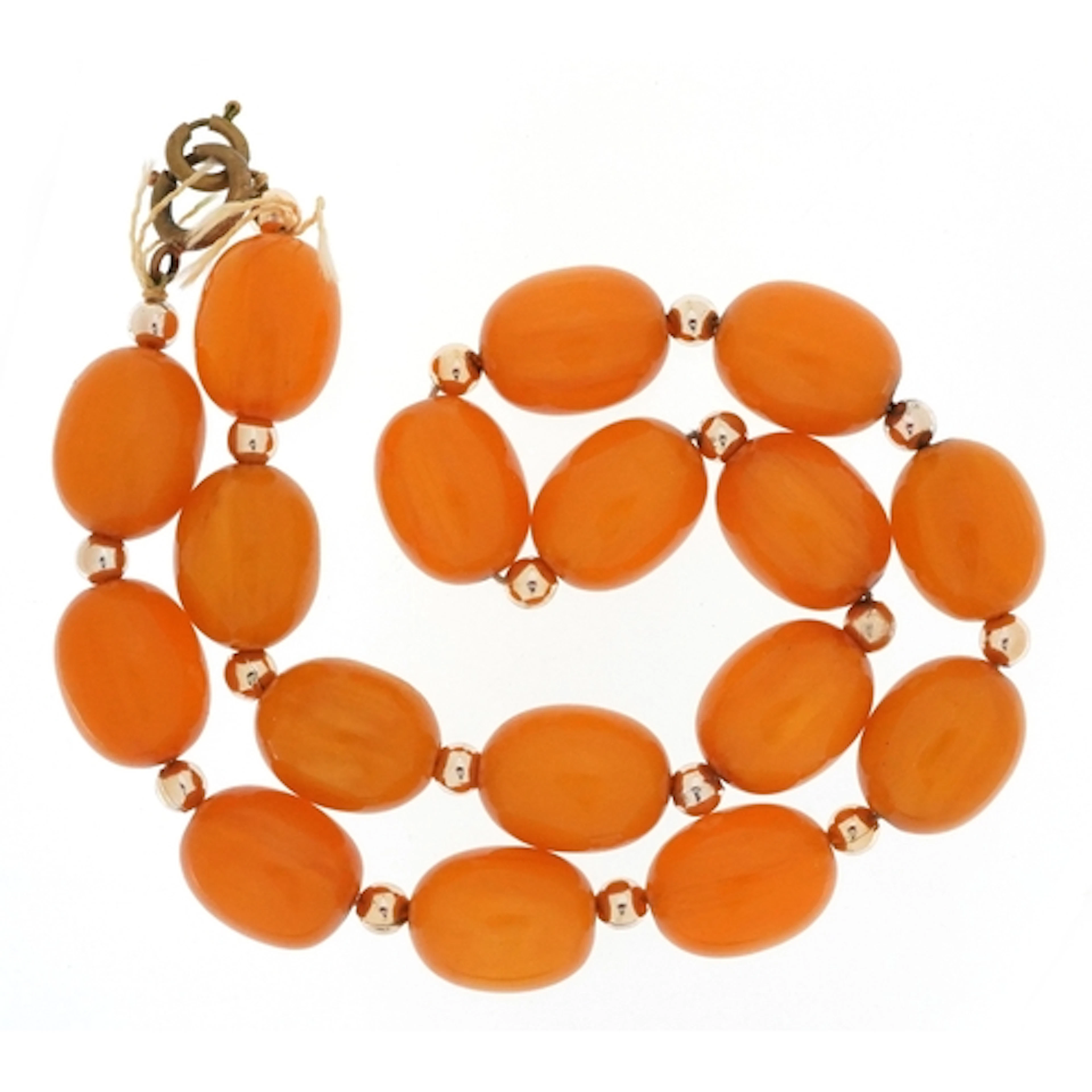 Butterscotch amber coloured and white metal bead necklace, t...