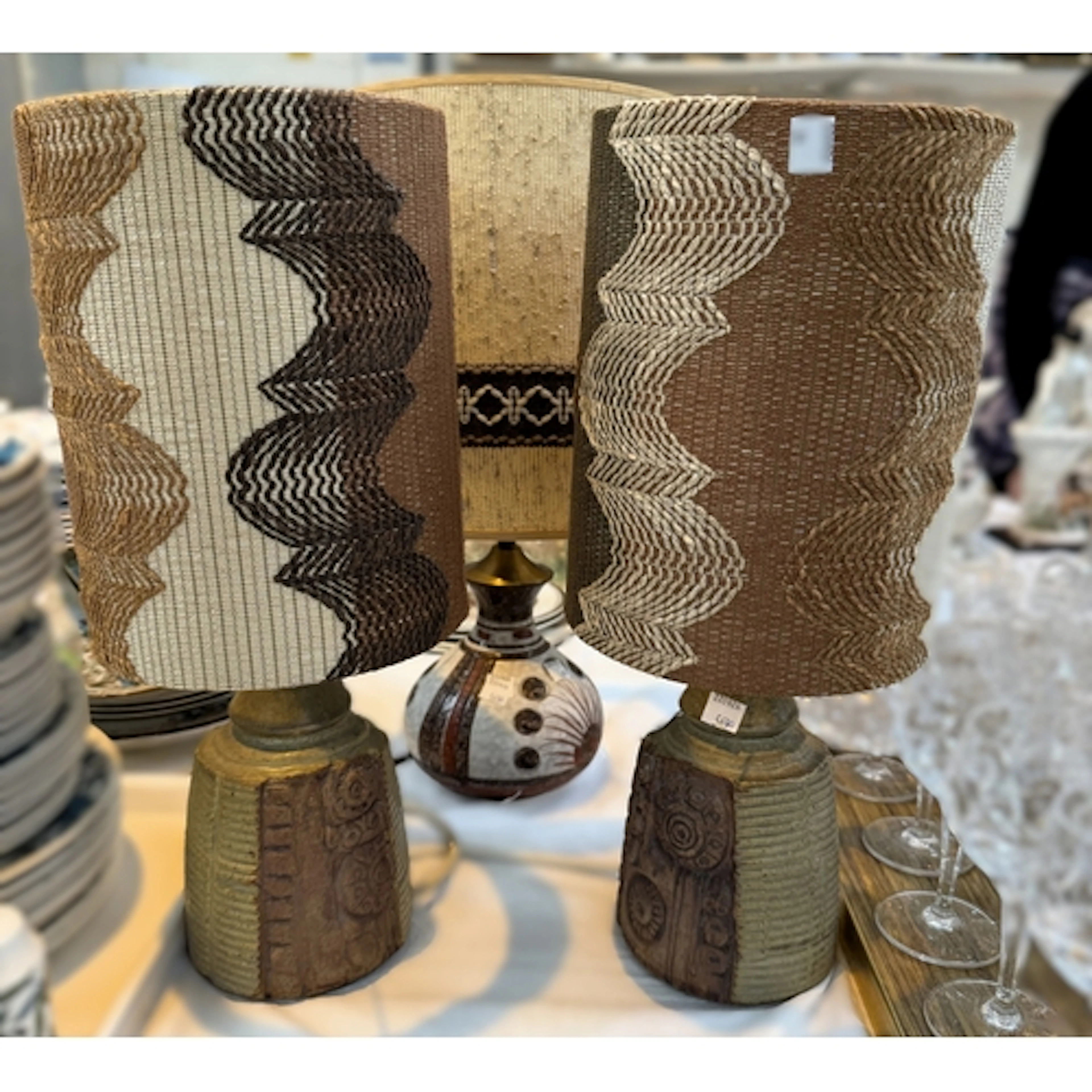 A pair of Studio pottery lamps by Bernard Rooke and another ...