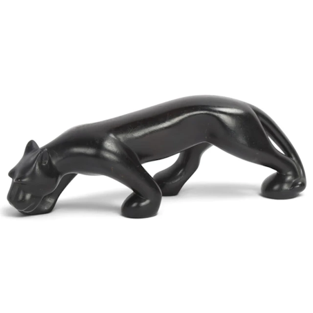 A mid-century stylised ceramic black panther, no makers mark...