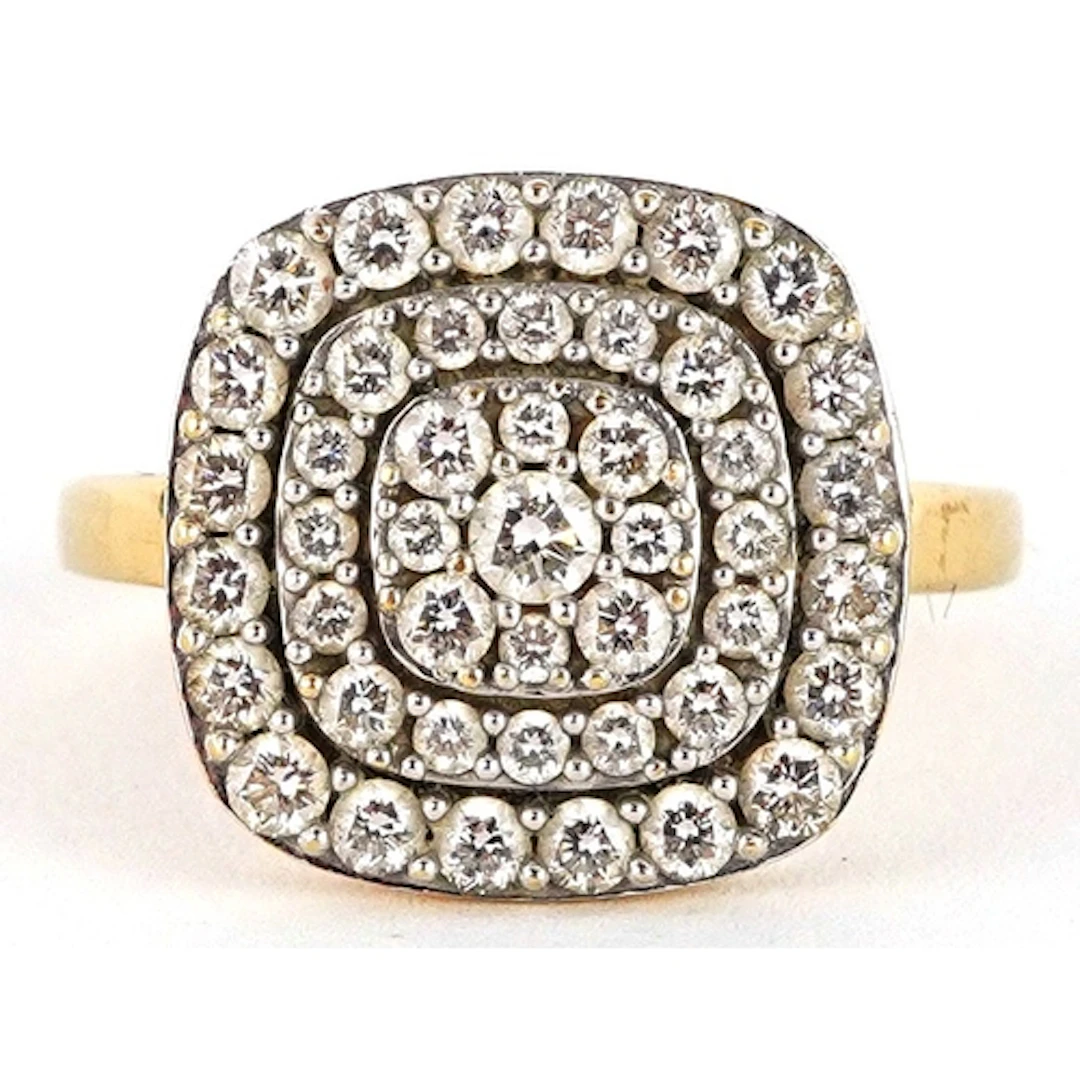 18K gold diamond cluster ring, size N, 4.7g.