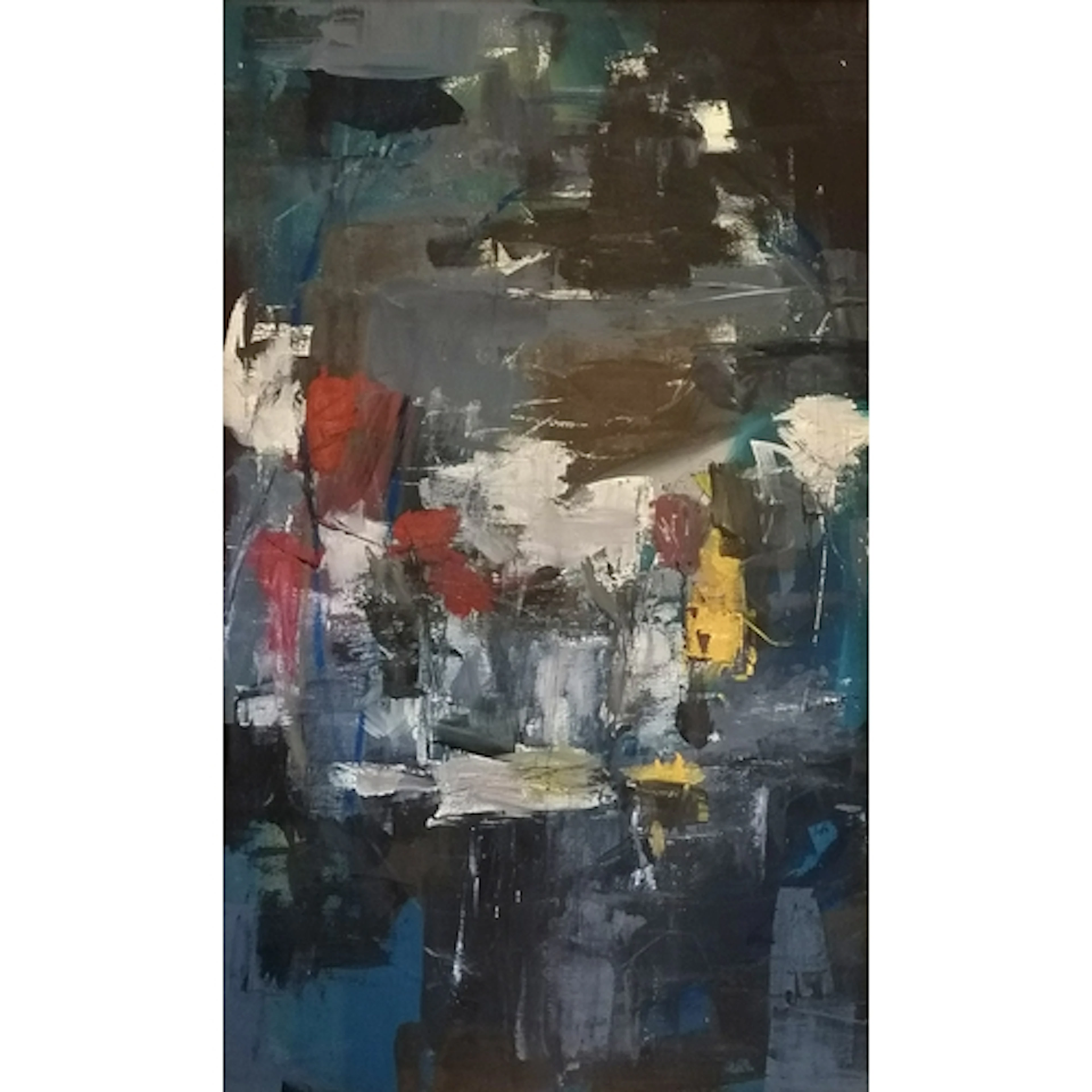 Mid-century modern abstract oil on board initials JT to bott...
