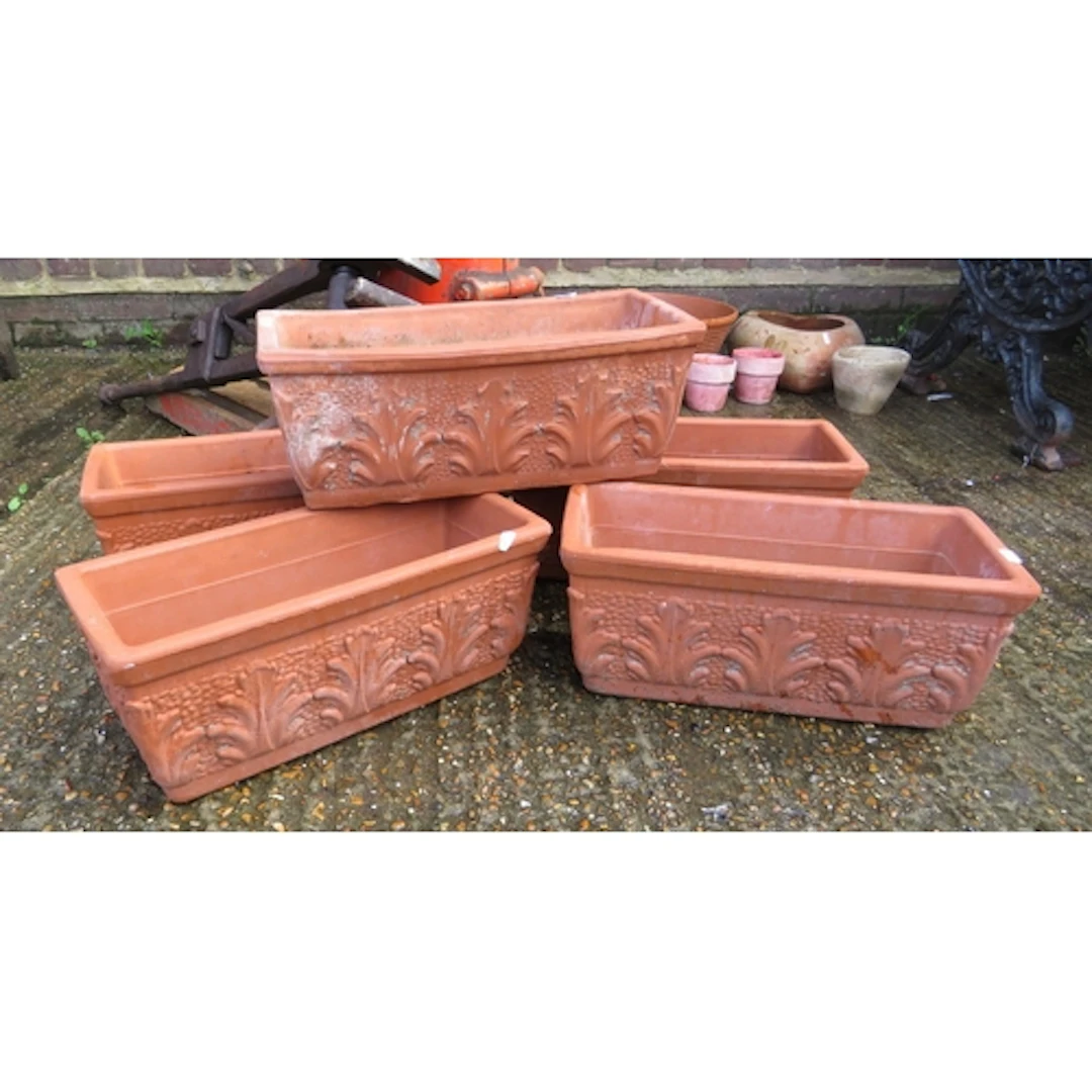 5 Terracotta Small Trough Planters approx. 42cm W x 17cm H (...