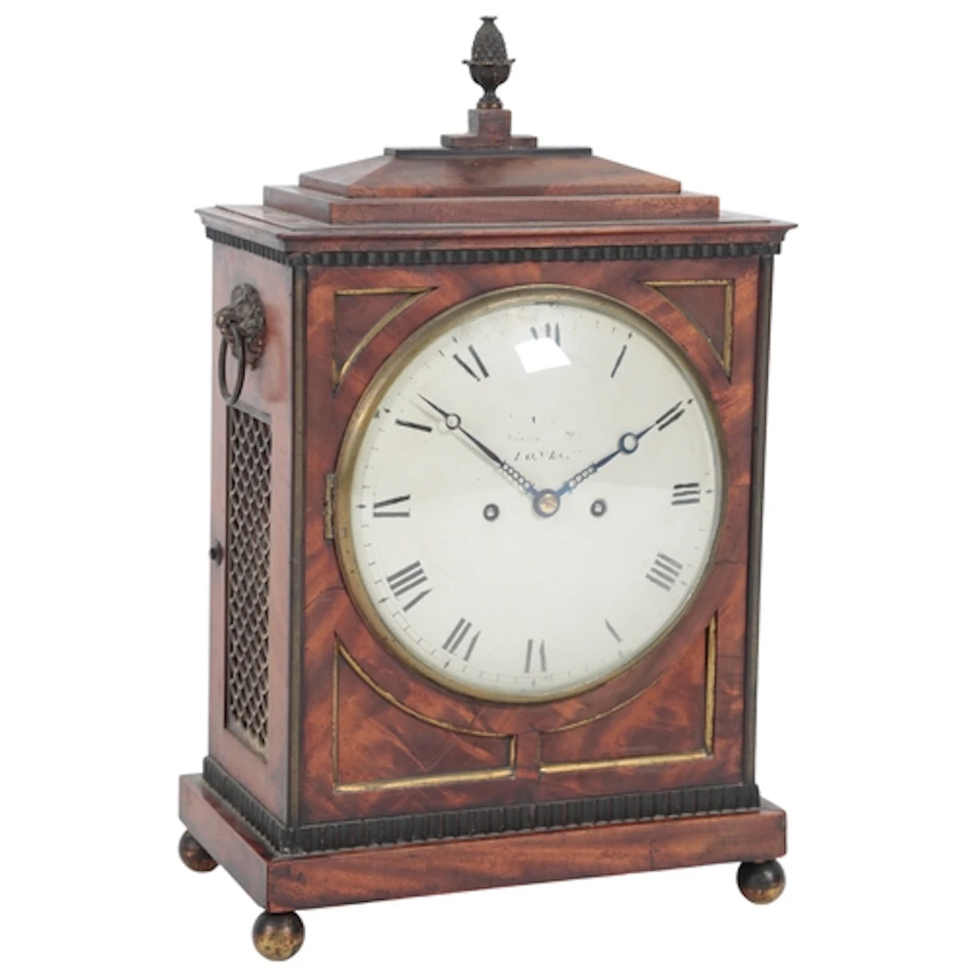 A Regency brass mounted mahogany repeating double fusee brac...
